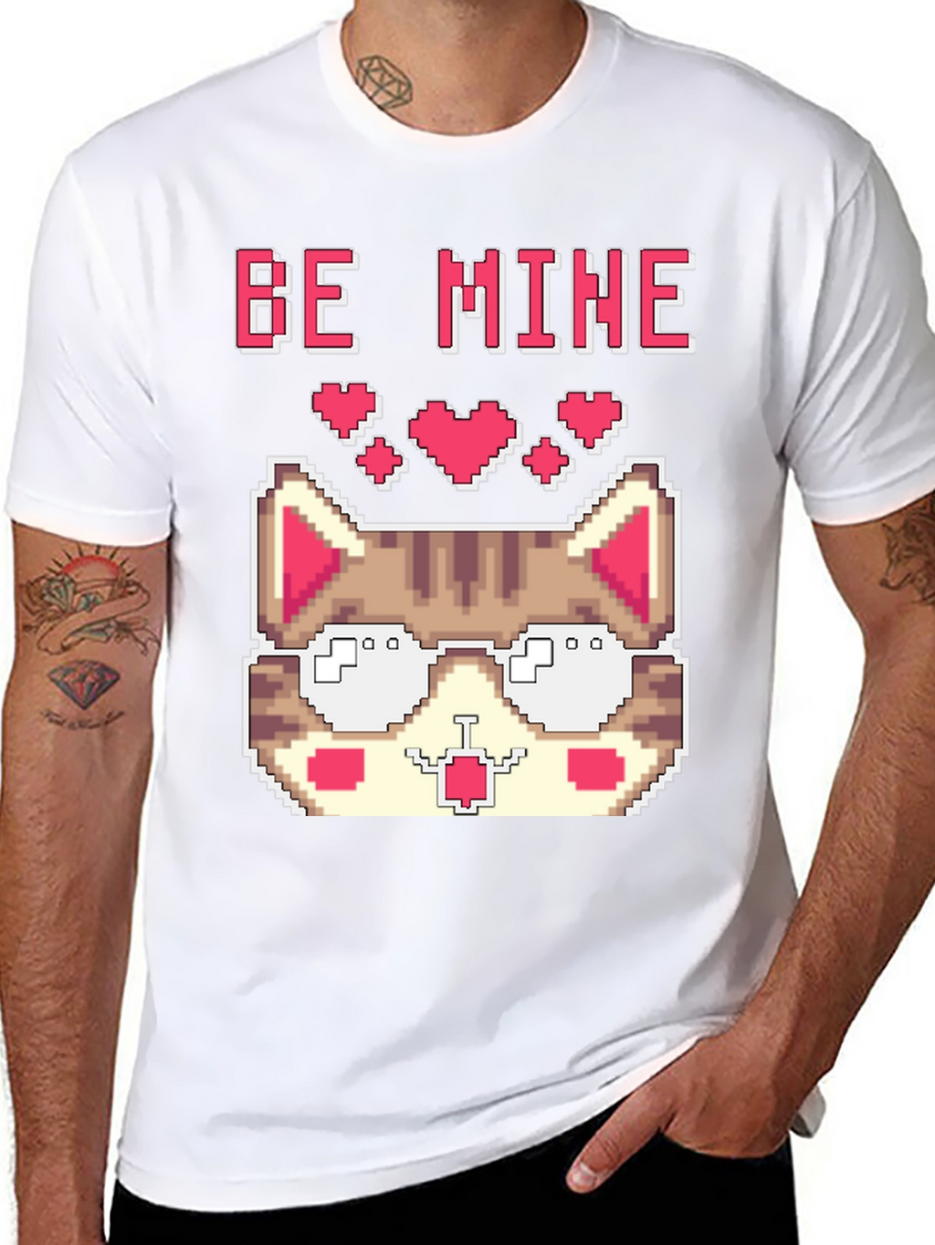 Pixel Cat Valentines Day T-Shirt - Be Mine!