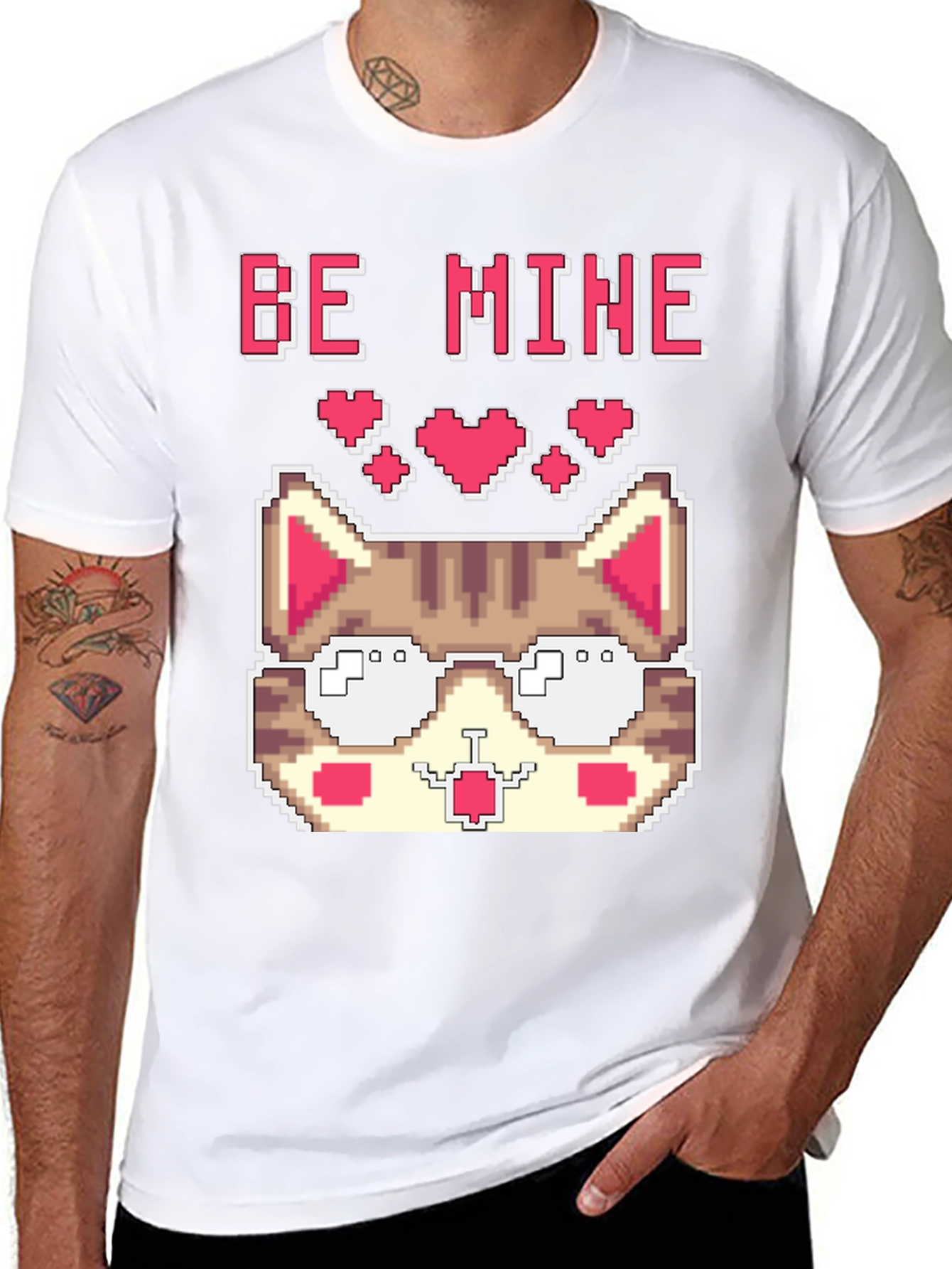 Pixel Cat Valentines Day T-Shirt - Be Mine!