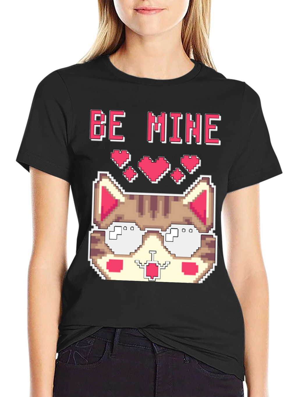Pixel Cat Valentines Day T-Shirt - Be Mine!