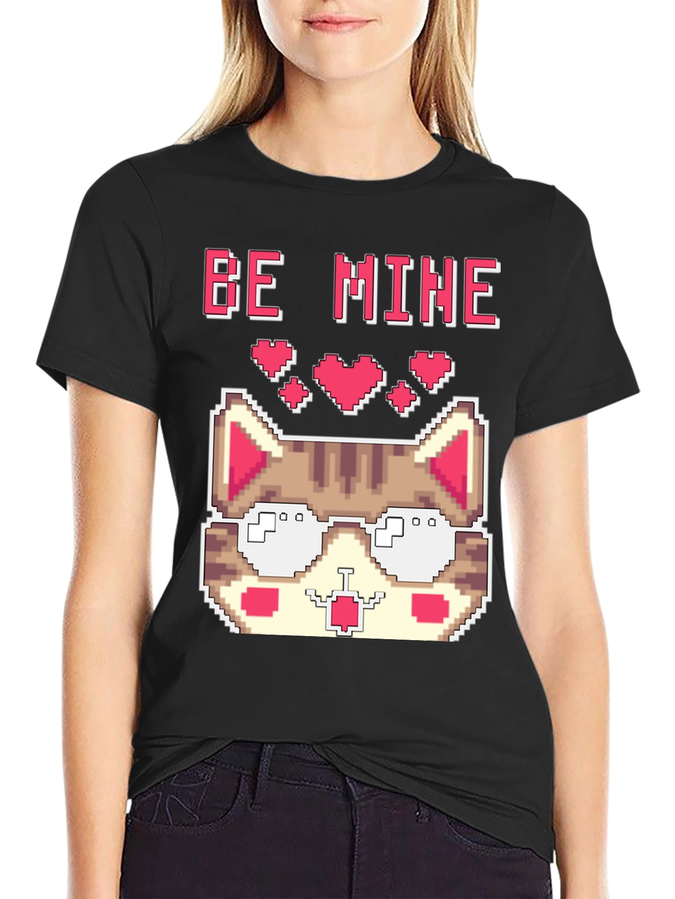 Pixel Cat Valentines Day T-Shirt - Be Mine!