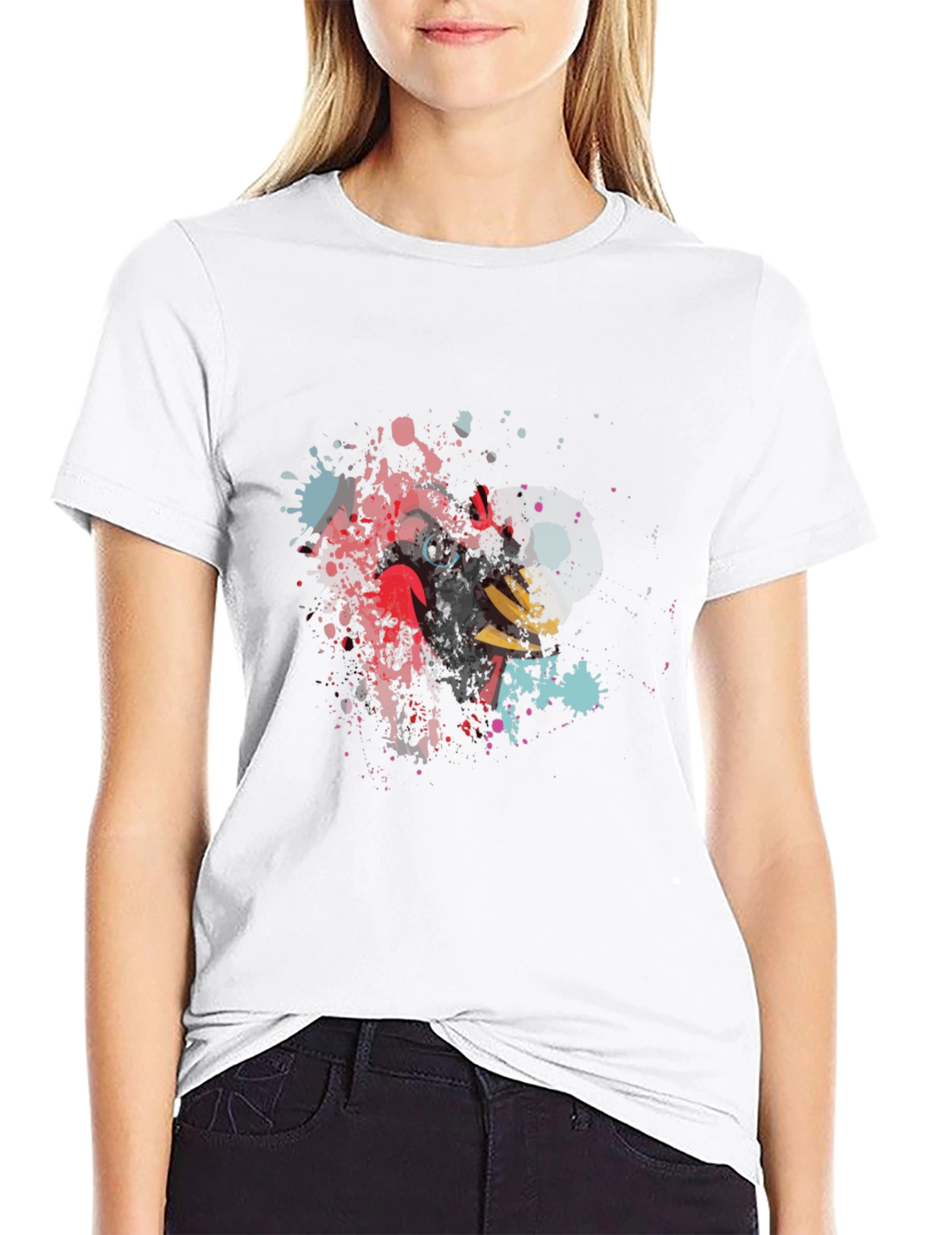Mens Black T-Shirt with Abstract Cardinal Bird Design