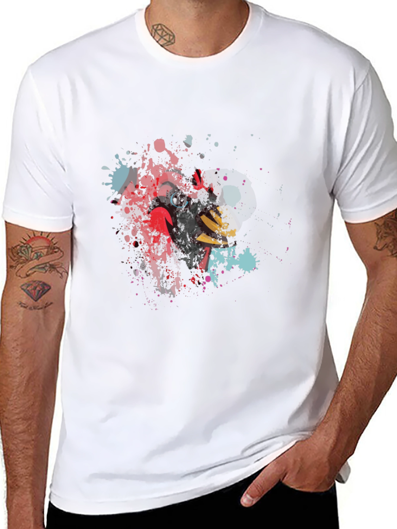 Mens Black T-Shirt with Abstract Cardinal Bird Design