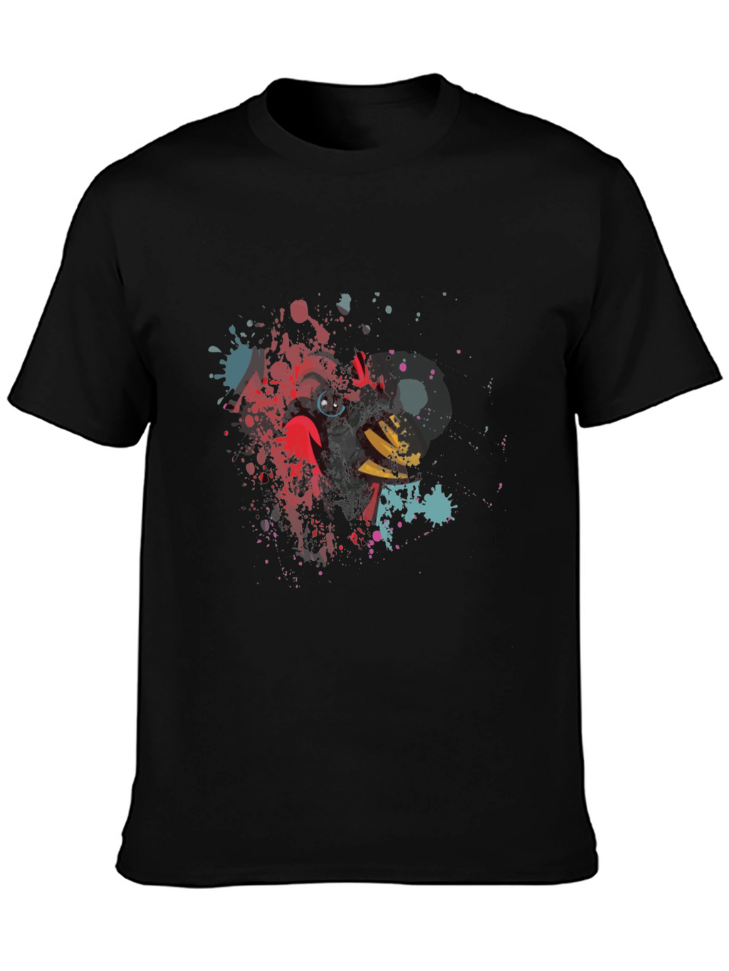 Mens Black T-Shirt with Abstract Cardinal Bird Design