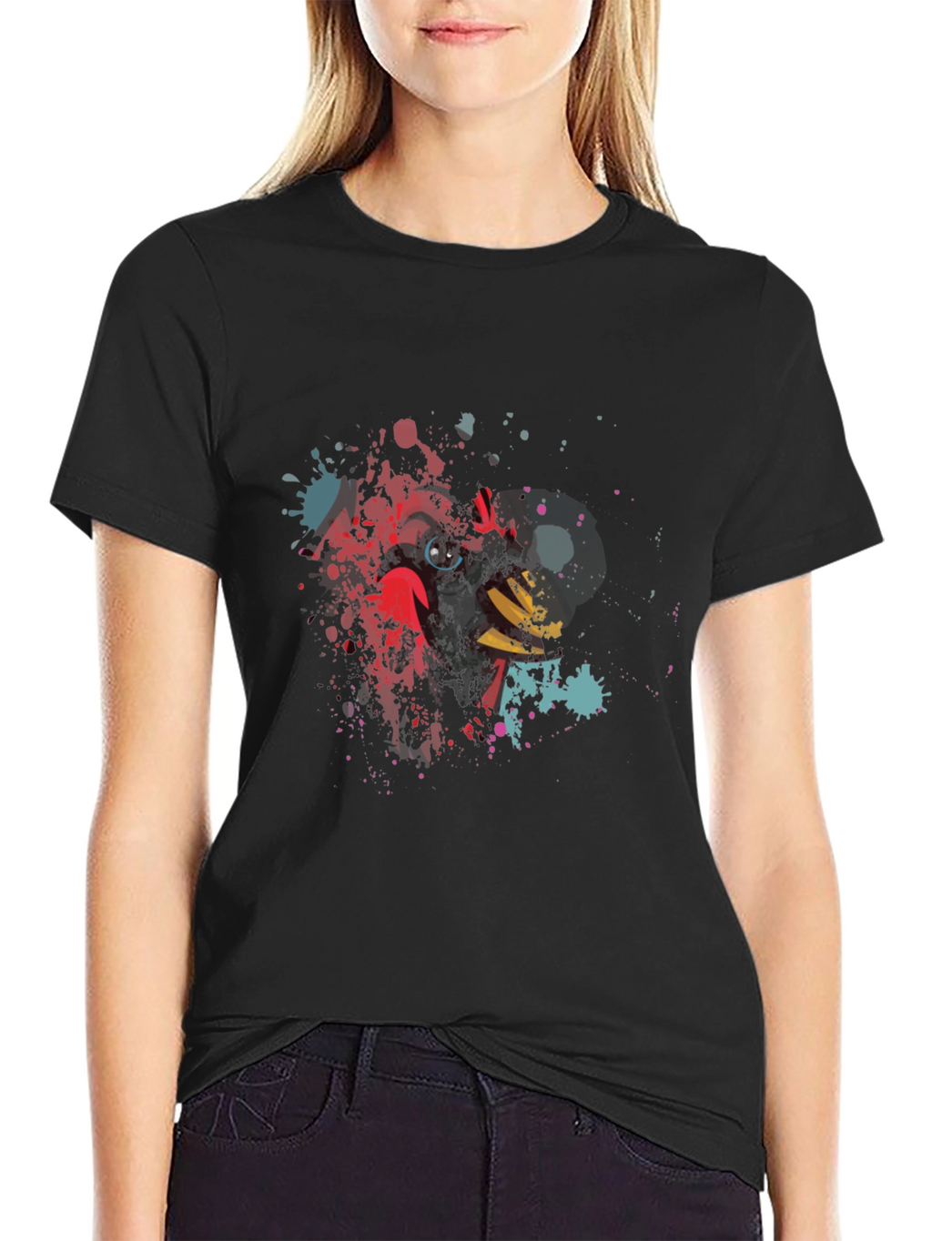 Mens Black T-Shirt with Abstract Cardinal Bird Design