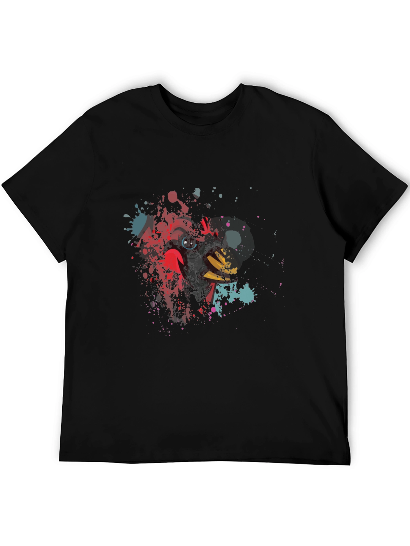 Mens Black T-Shirt with Abstract Cardinal Bird Design