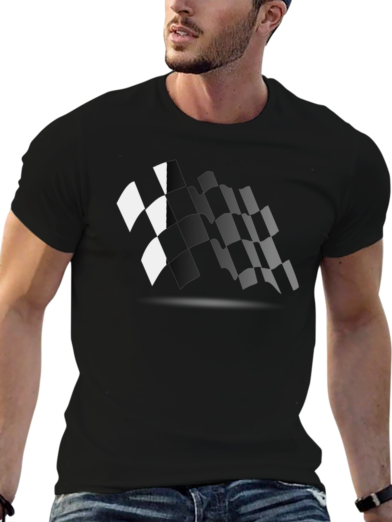 Checkered Flag Graphic Black T-Shirt Racing Fan Apparel