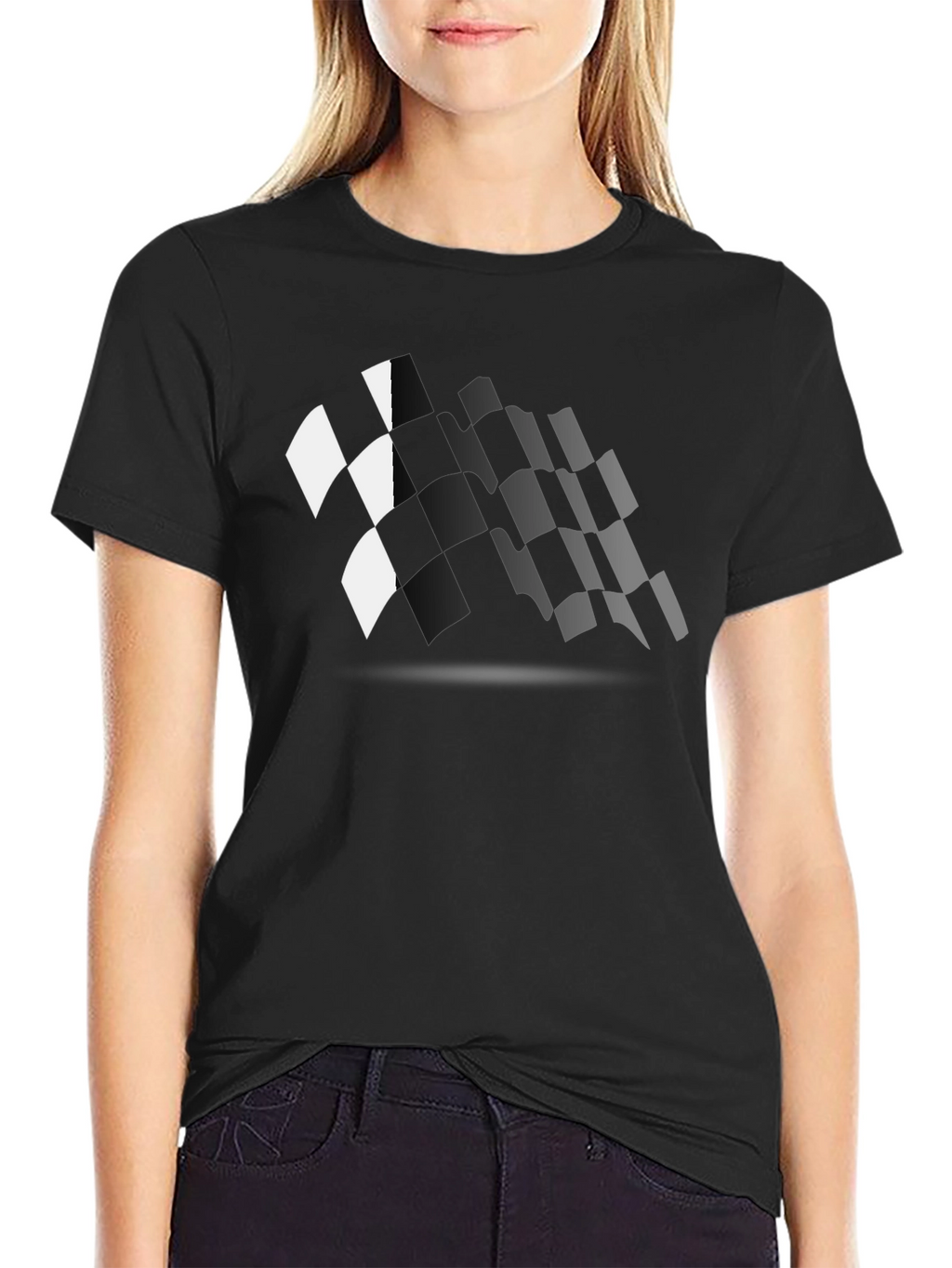 Checkered Flag Graphic Black T-Shirt Racing Fan Apparel