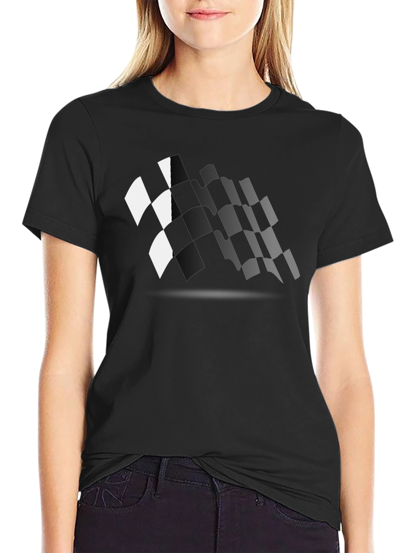 Checkered Flag Graphic Black T-Shirt Racing Fan Apparel