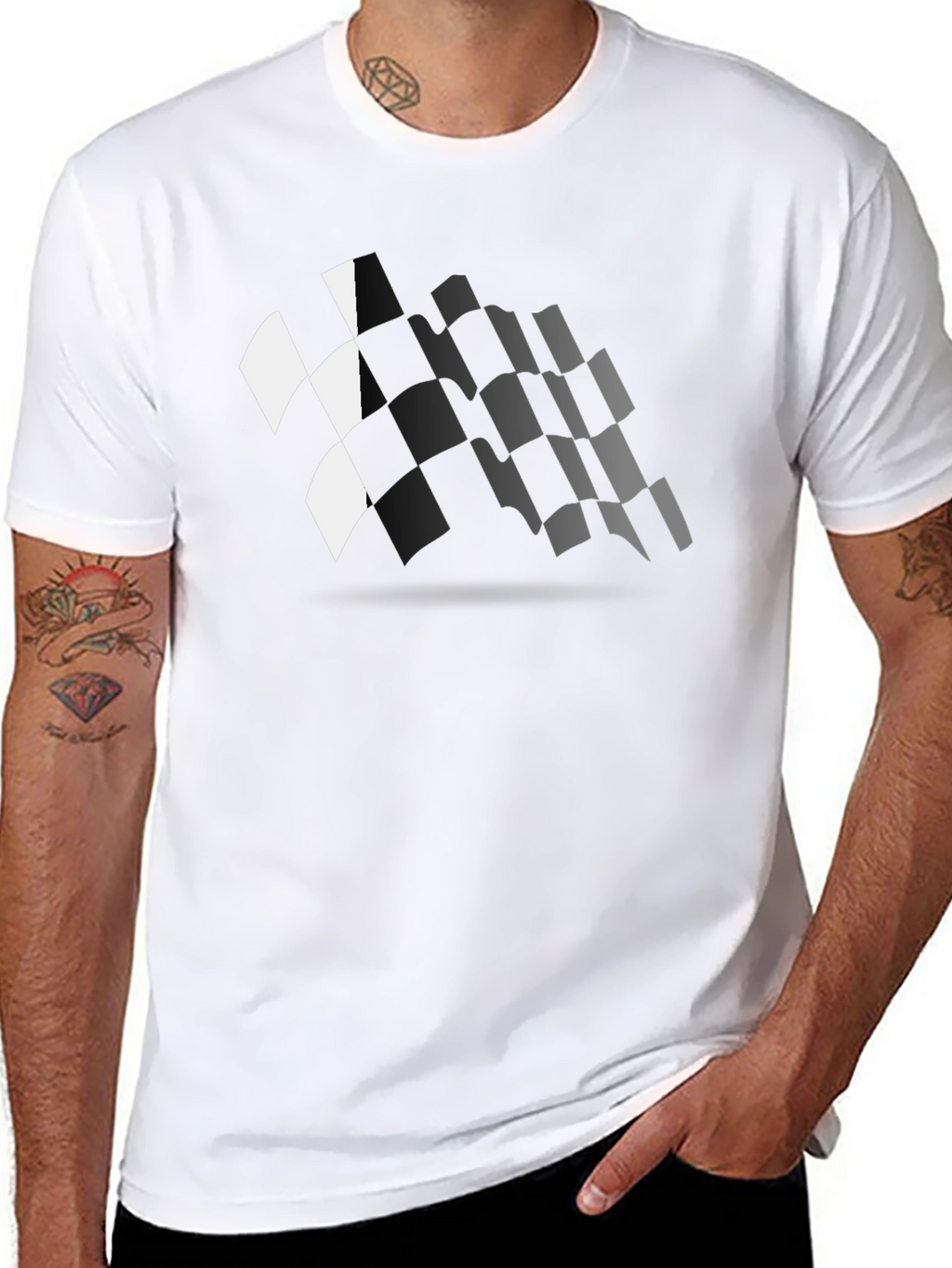 Checkered Flag Graphic Black T-Shirt Racing Fan Apparel