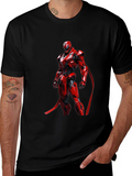 Red Robot Graphic Print Black T-Shirt