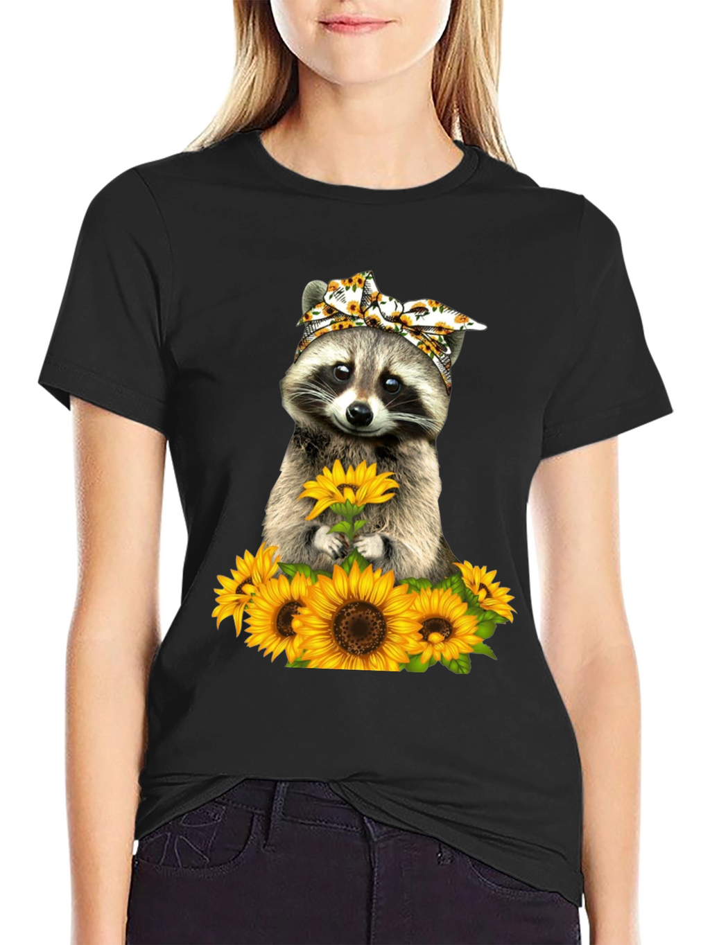 Raccoon Sunflower Graphic T-Shirt