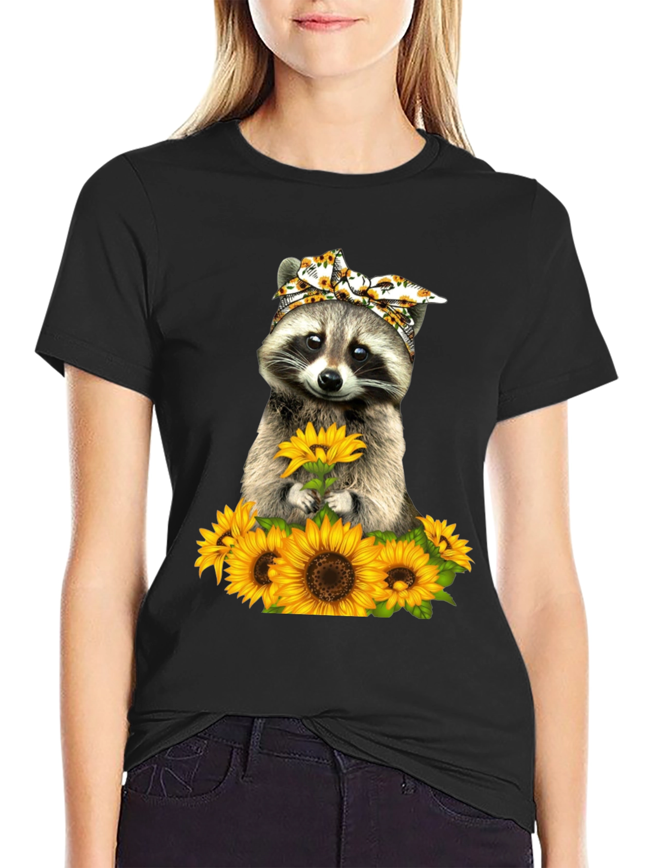 Raccoon Sunflower Graphic T-Shirt