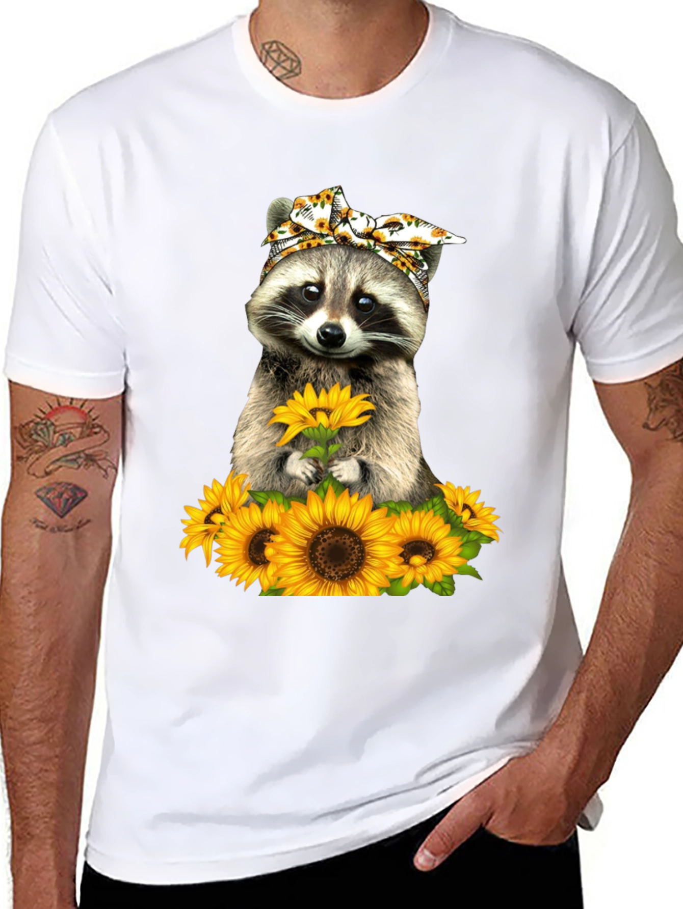 Raccoon Sunflower Graphic T-Shirt