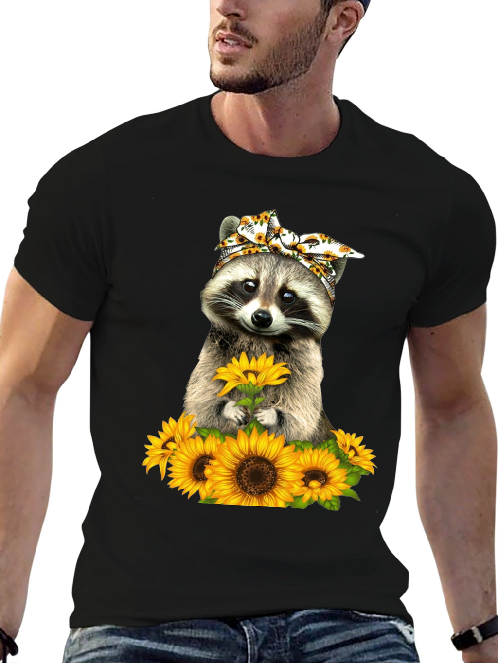 Raccoon Sunflower Graphic T-Shirt