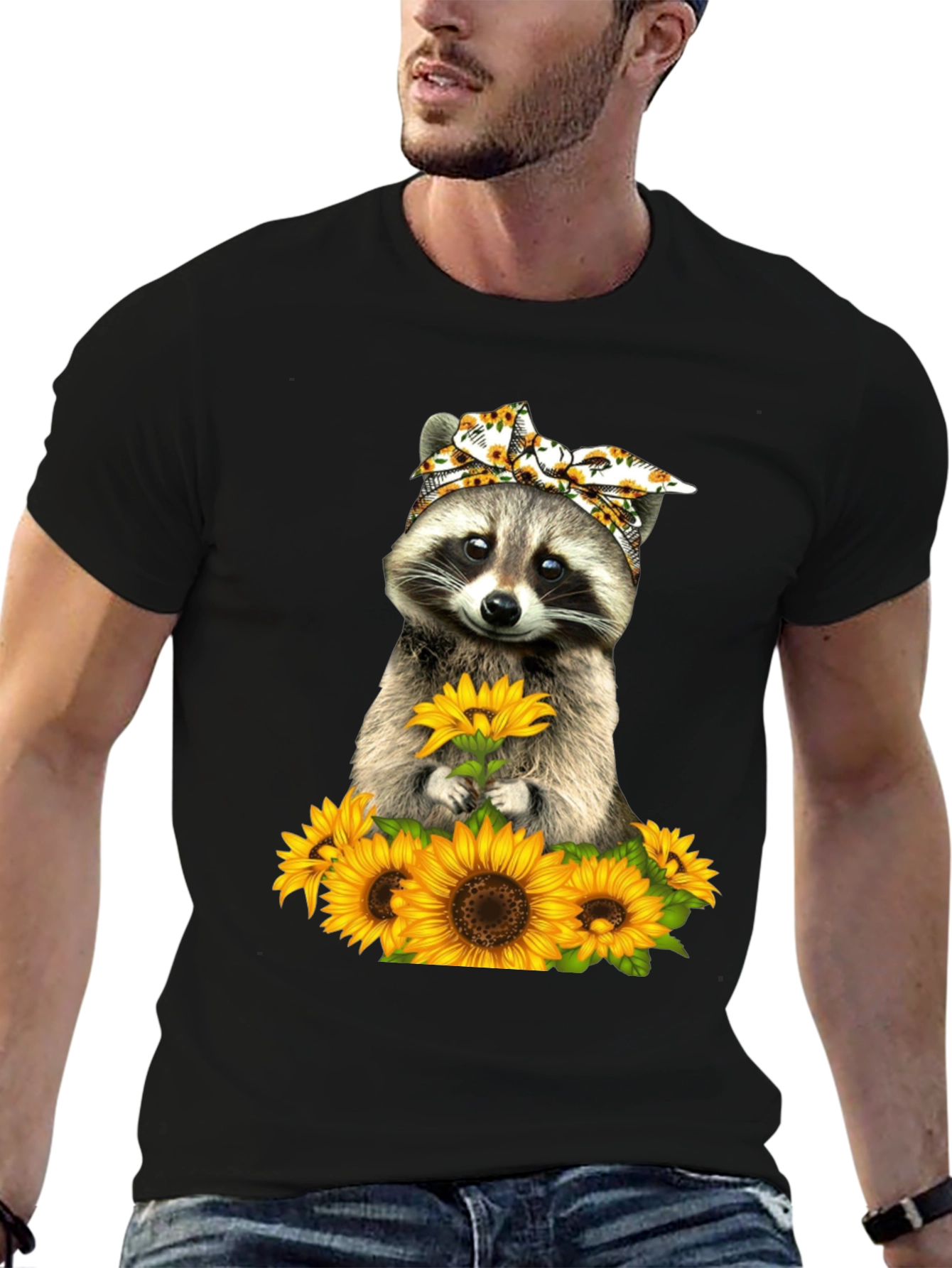 Raccoon Sunflower Graphic T-Shirt