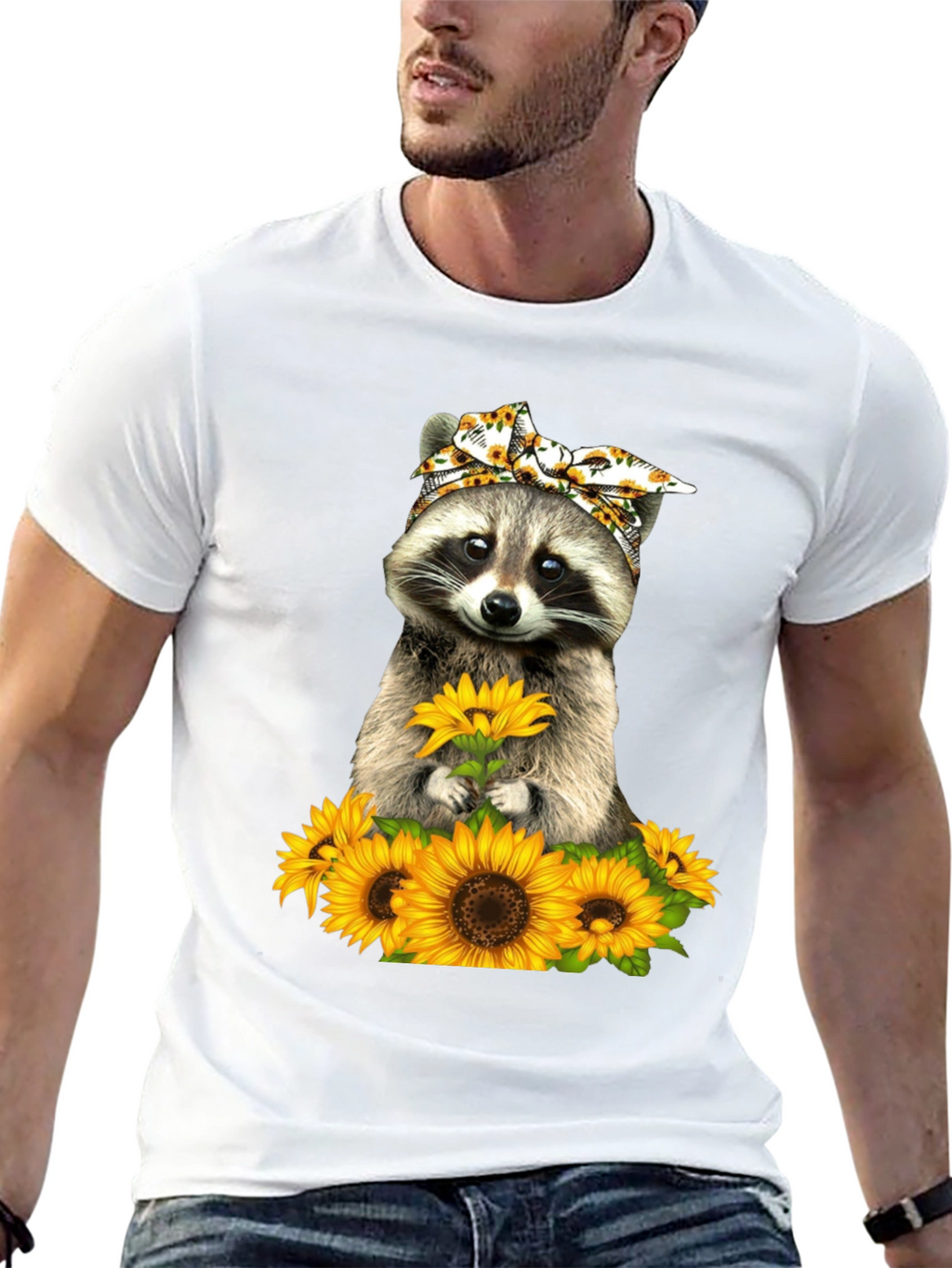 Raccoon Sunflower Graphic T-Shirt