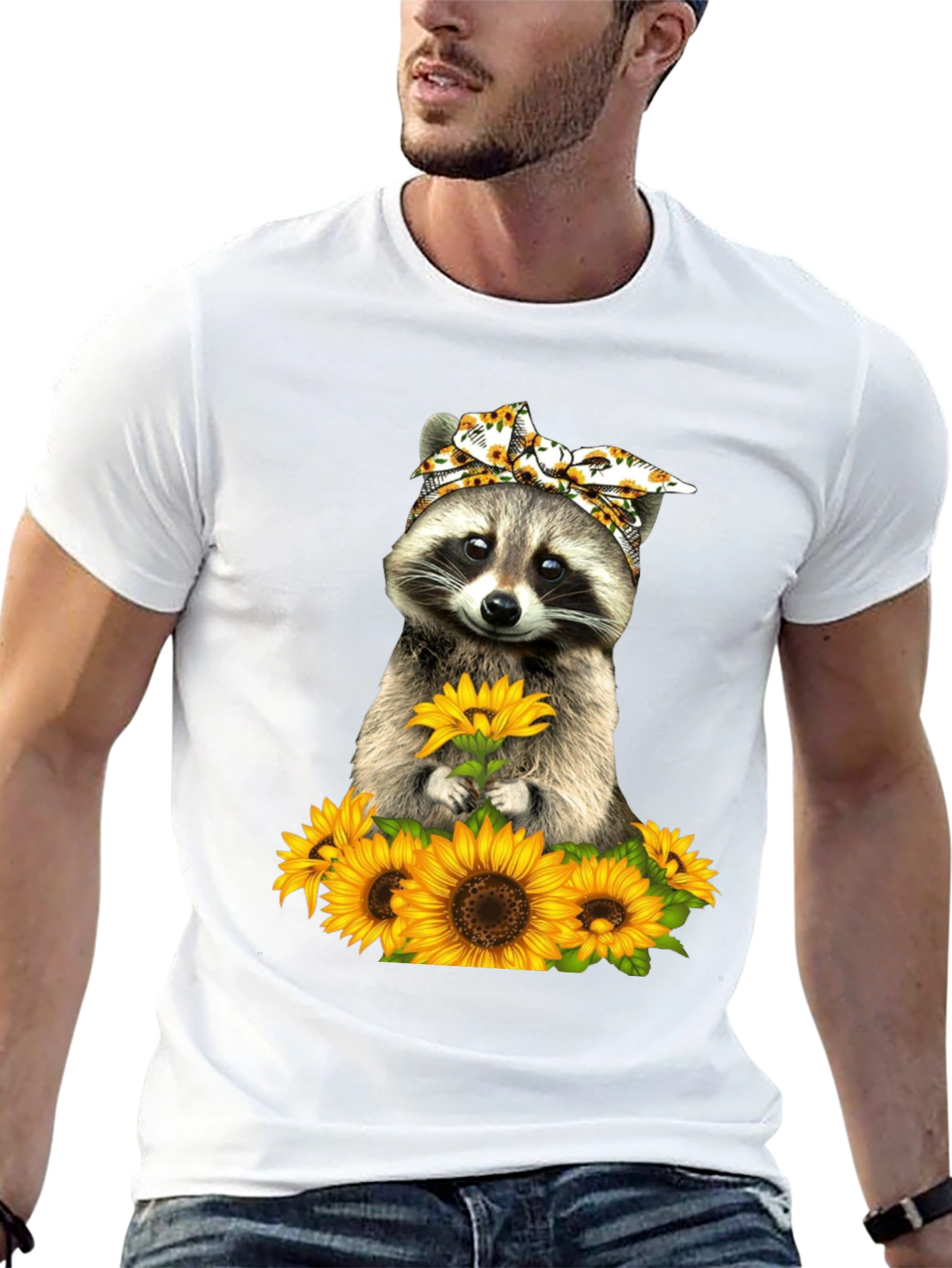 Raccoon Sunflower Graphic T-Shirt