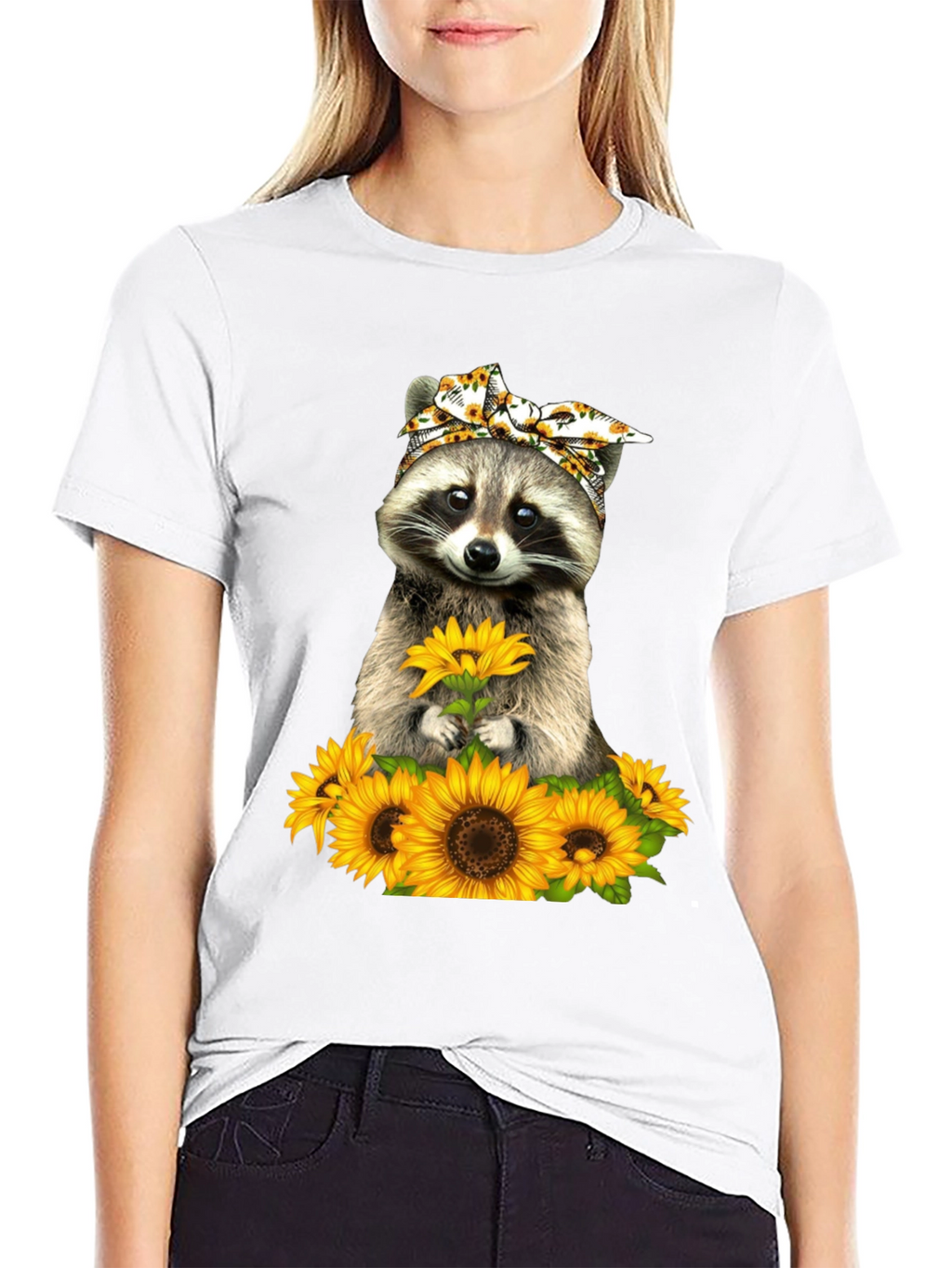 Raccoon Sunflower Graphic T-Shirt