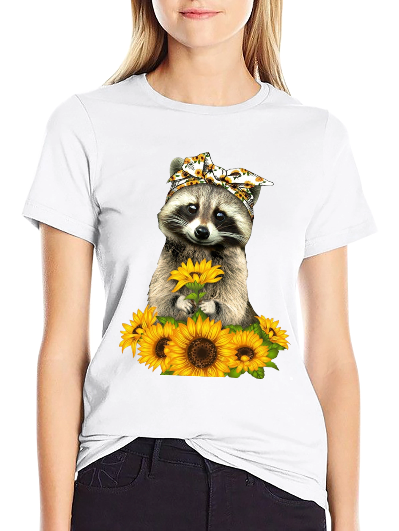 Raccoon Sunflower Graphic T-Shirt