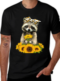 Raccoon Sunflower Graphic T-Shirt