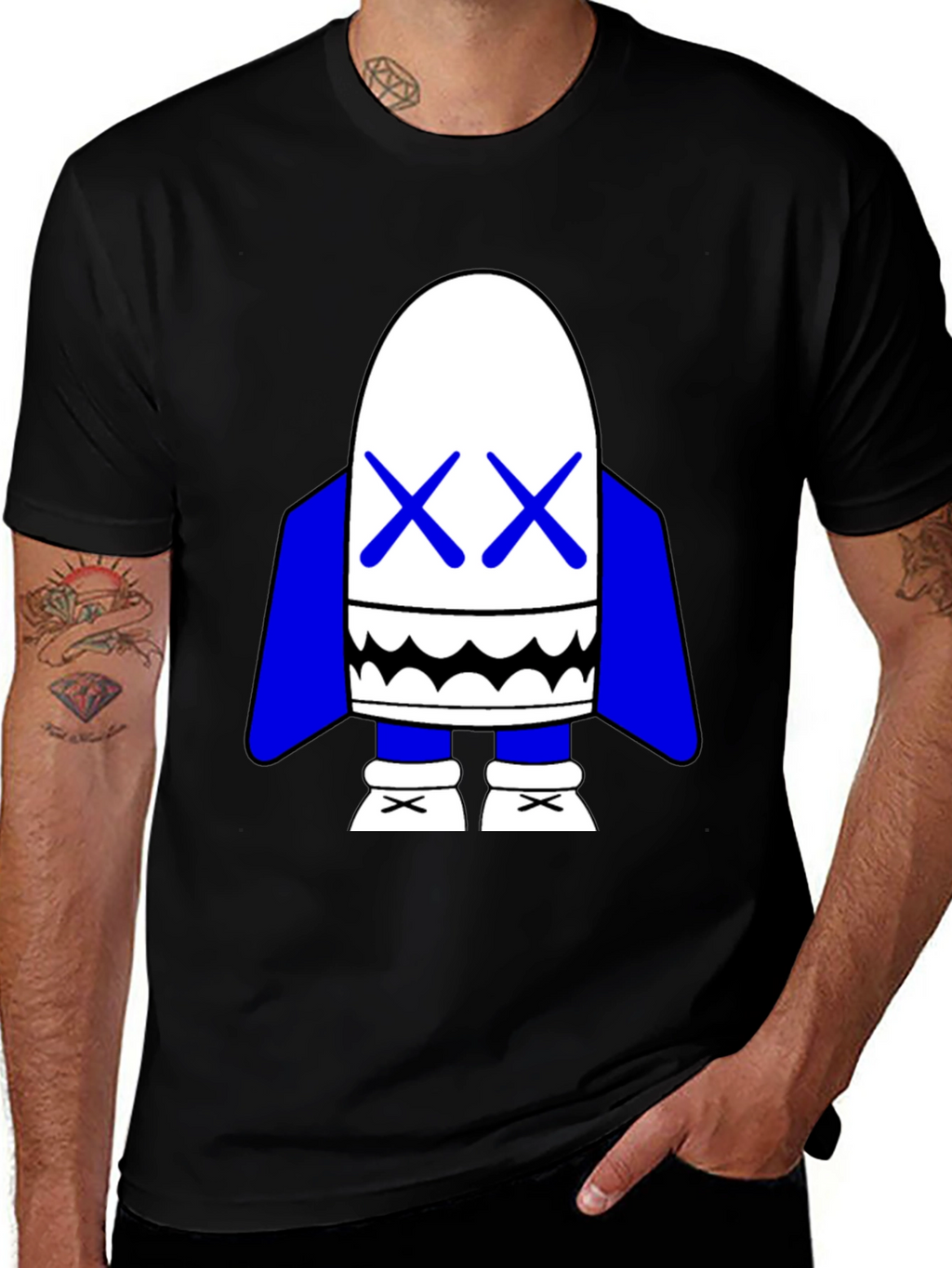 Black T-Shirt with Cartoon Character Graphic