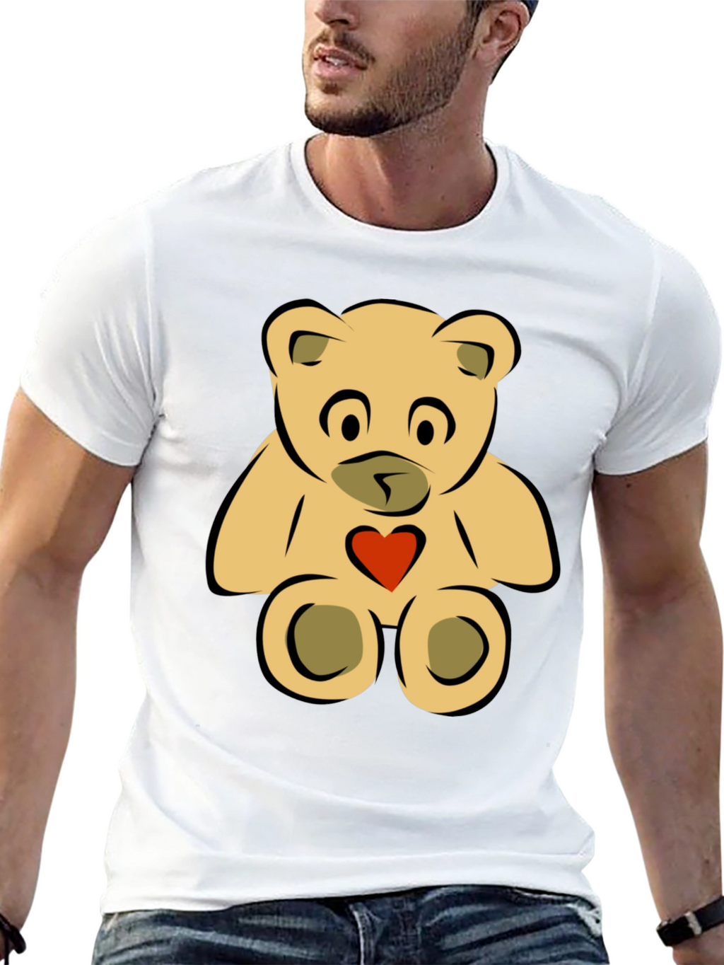 Cute Teddy Bear Graphic Tee - Black