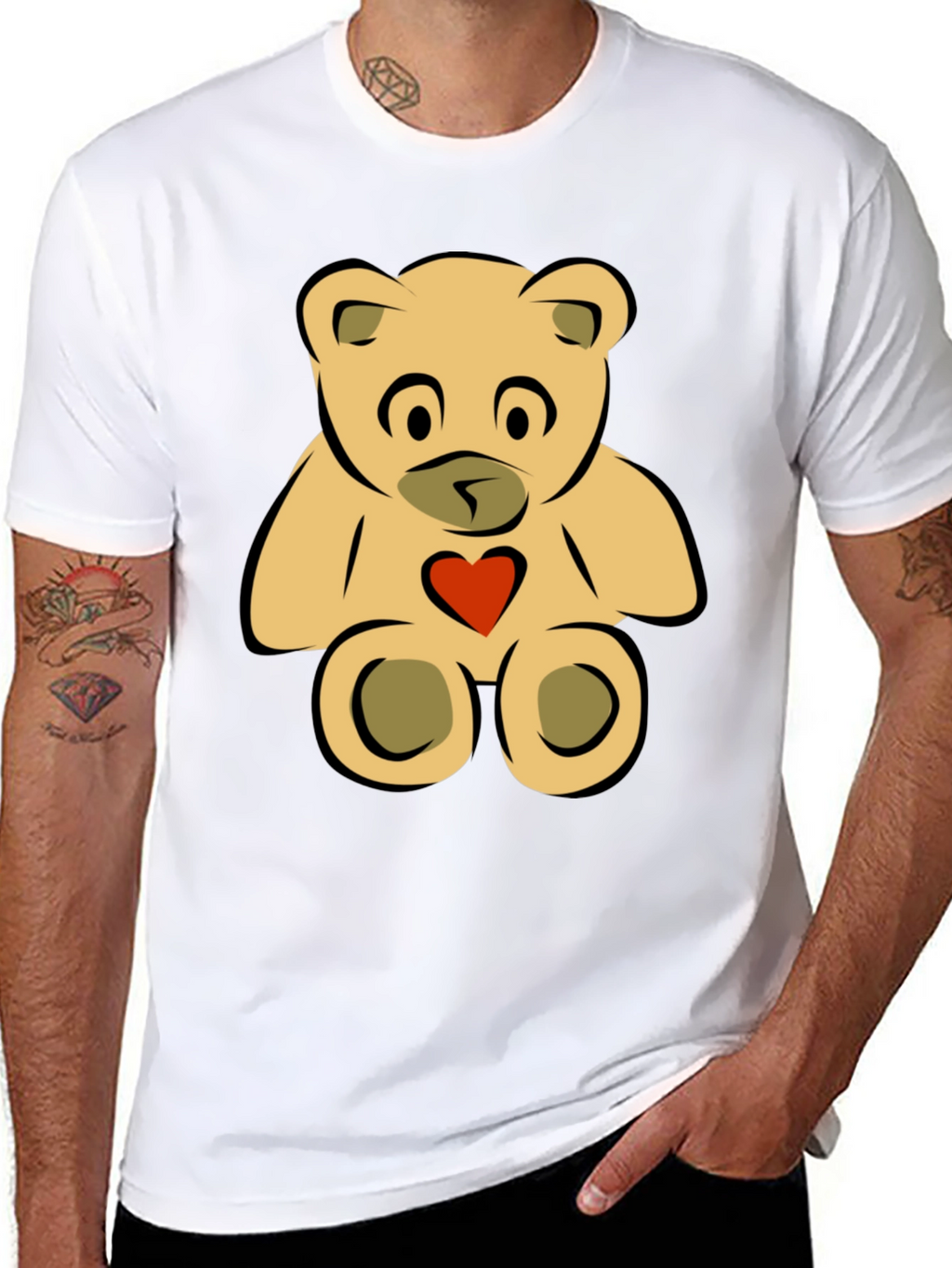 Cute Teddy Bear Graphic Tee - Black