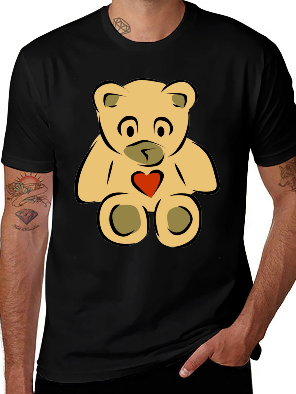Cute Teddy Bear Graphic Tee - Black