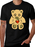 Cute Teddy Bear Graphic Tee - Black