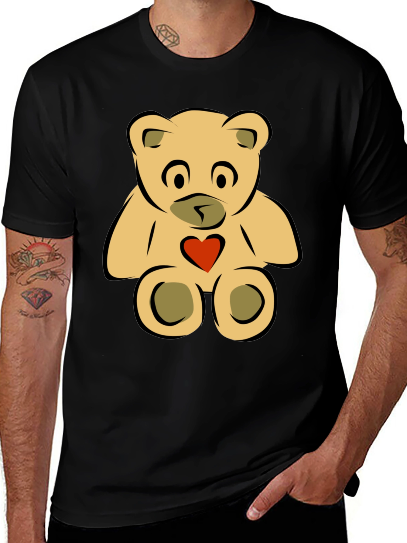 Cute Teddy Bear Graphic Tee - Black