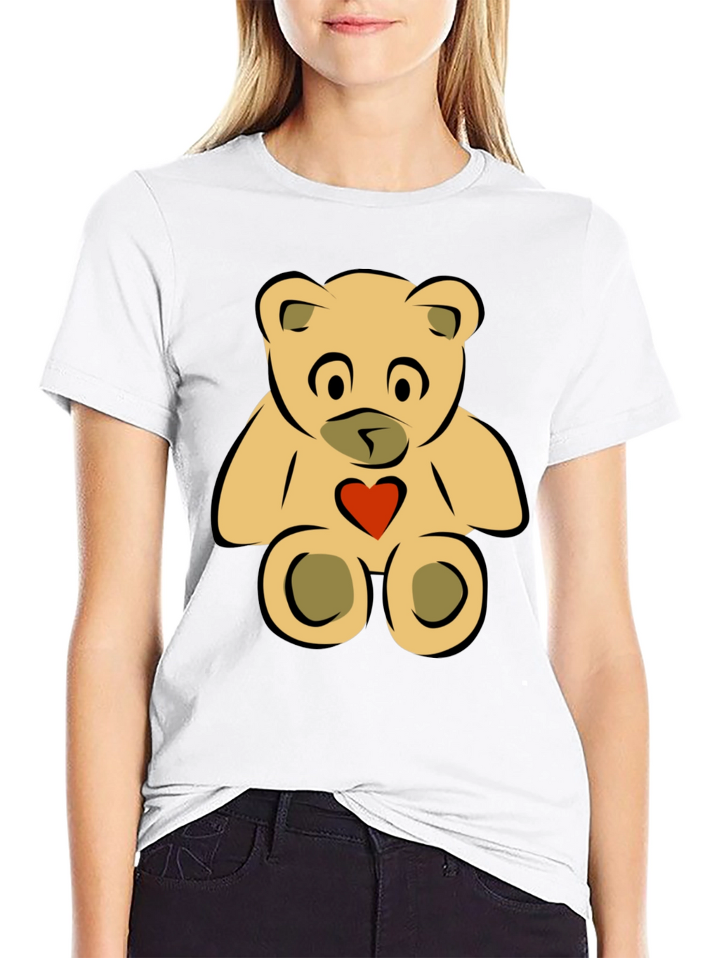 Cute Teddy Bear Graphic Tee - Black