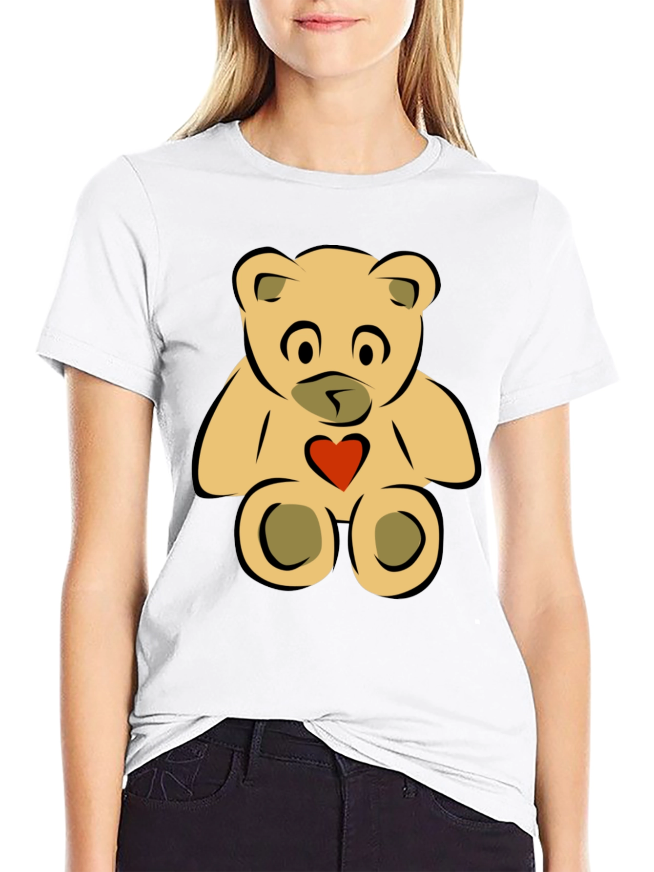 Cute Teddy Bear Graphic Tee - Black