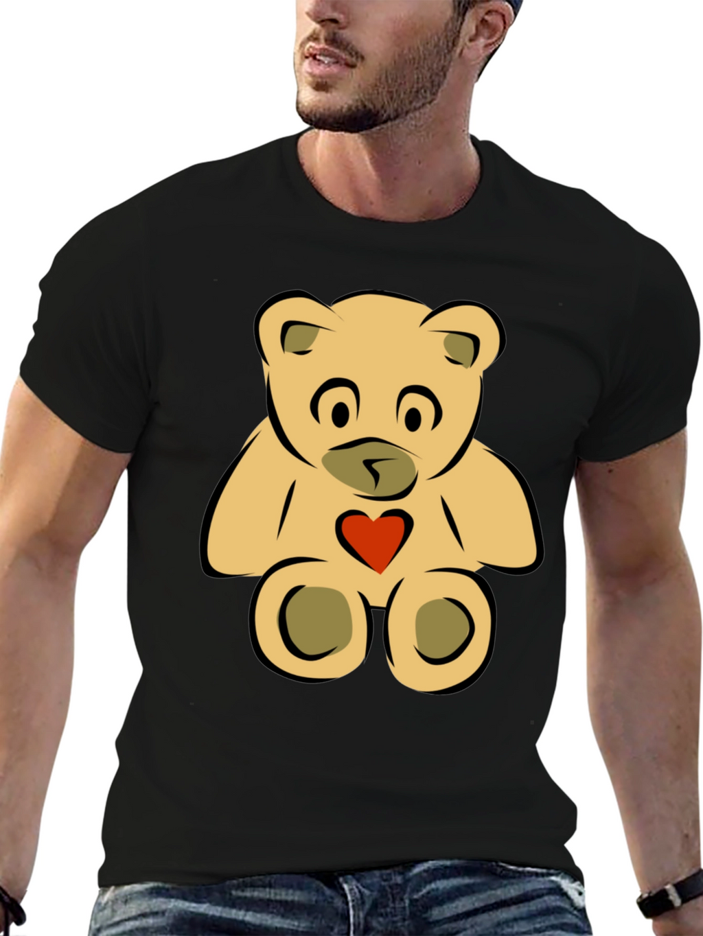 Cute Teddy Bear Graphic Tee - Black