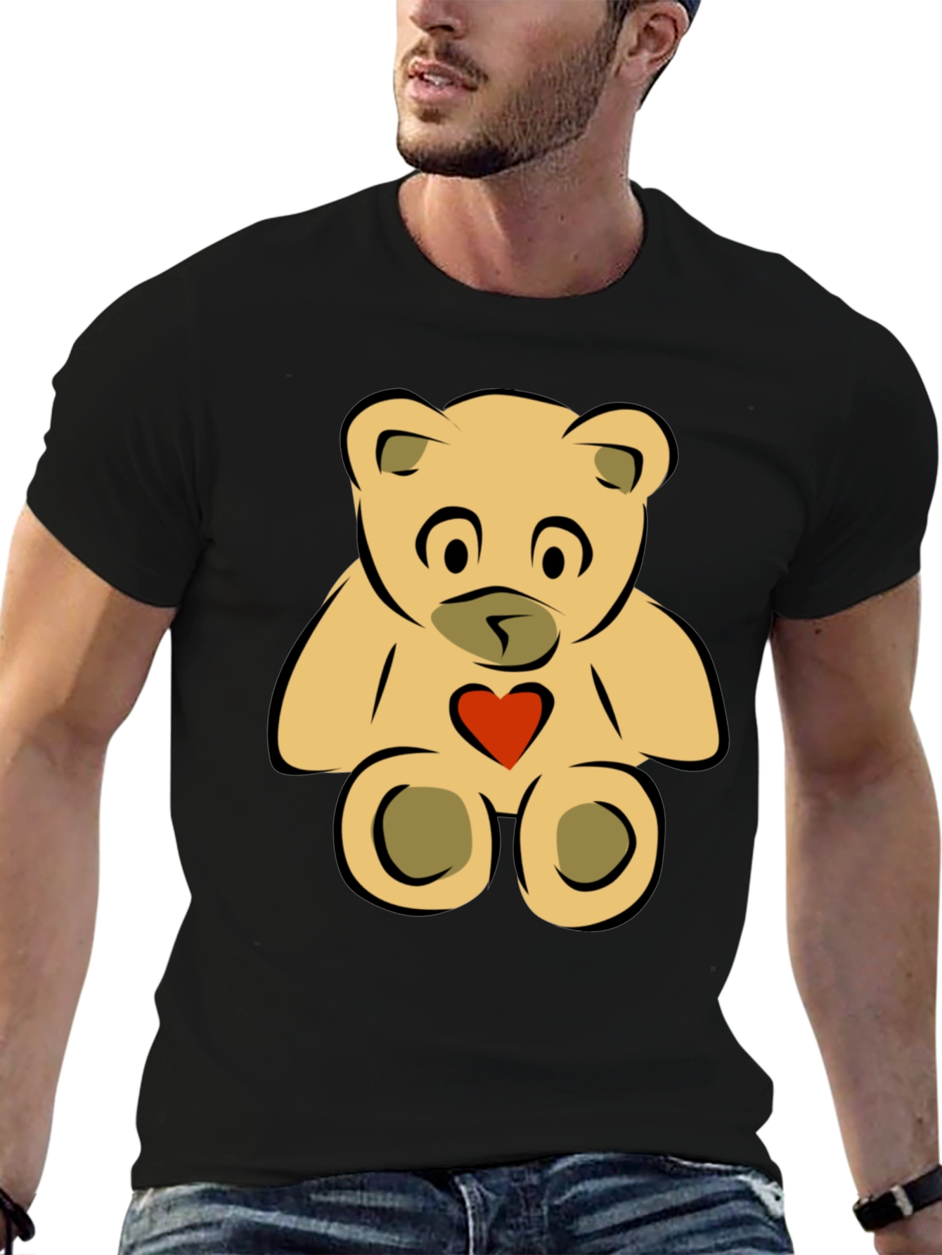 Cute Teddy Bear Graphic Tee - Black