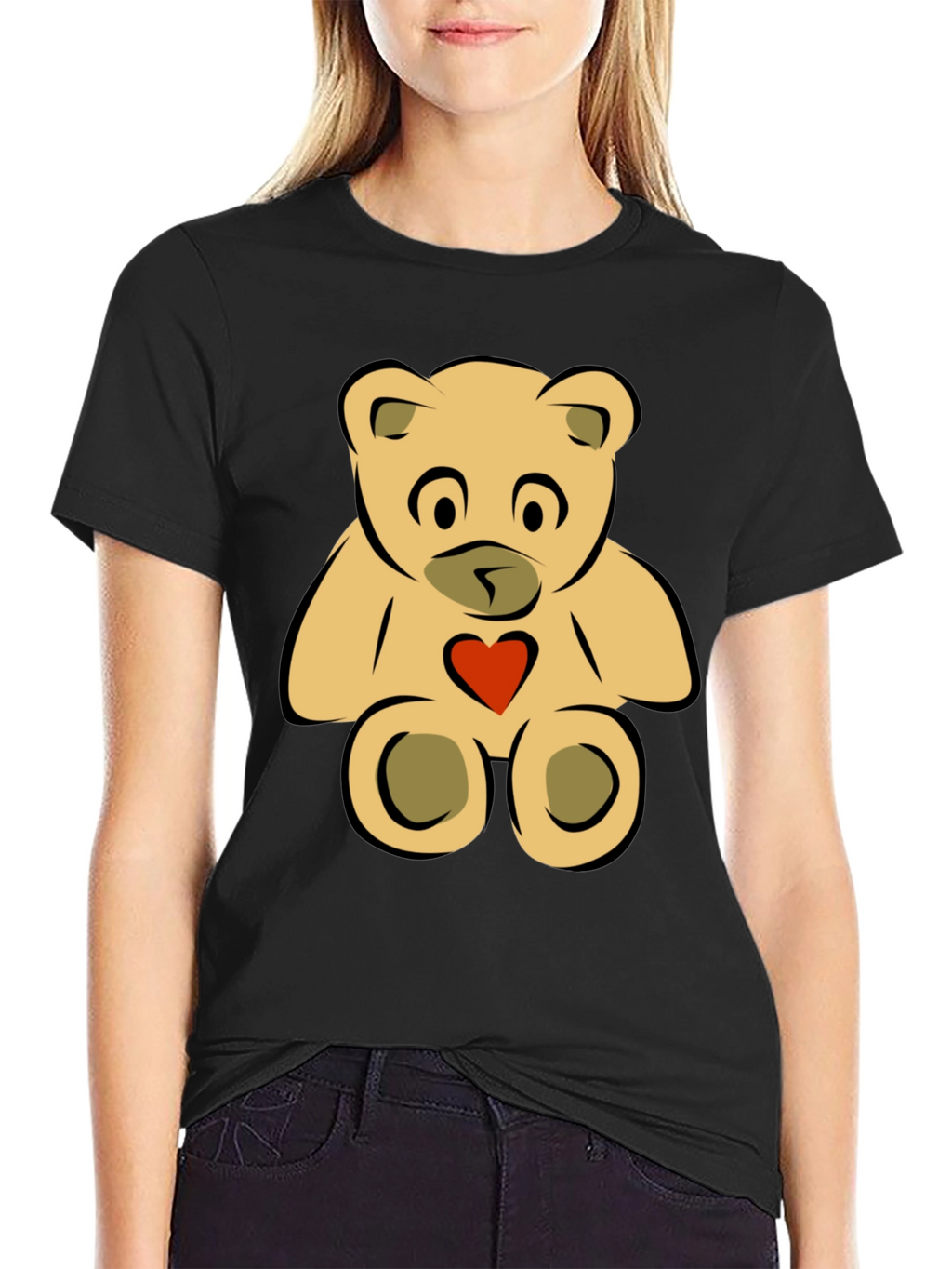 Cute Teddy Bear Graphic Tee - Black