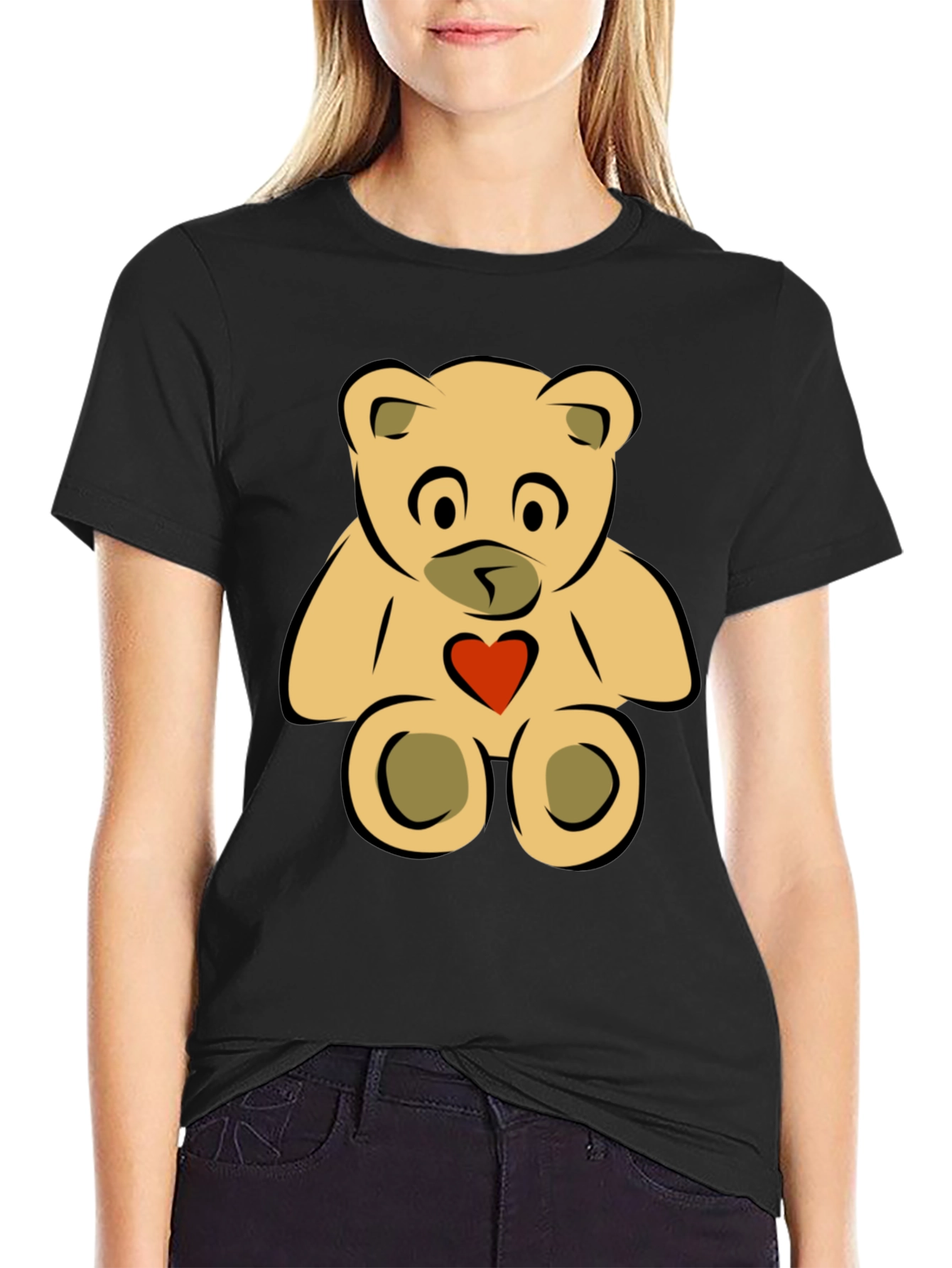 Cute Teddy Bear Graphic Tee - Black