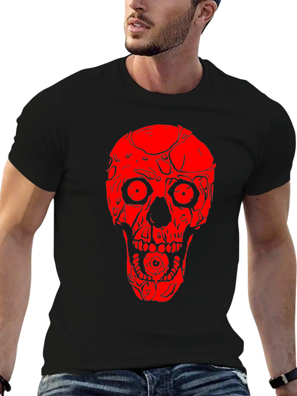 Skull Graphic Tee - Red on Black