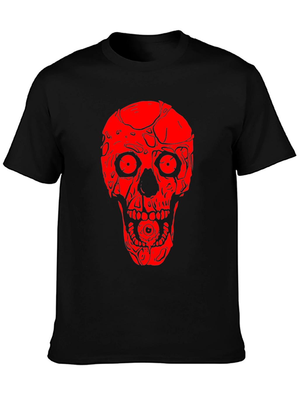Skull Graphic Tee - Red on Black