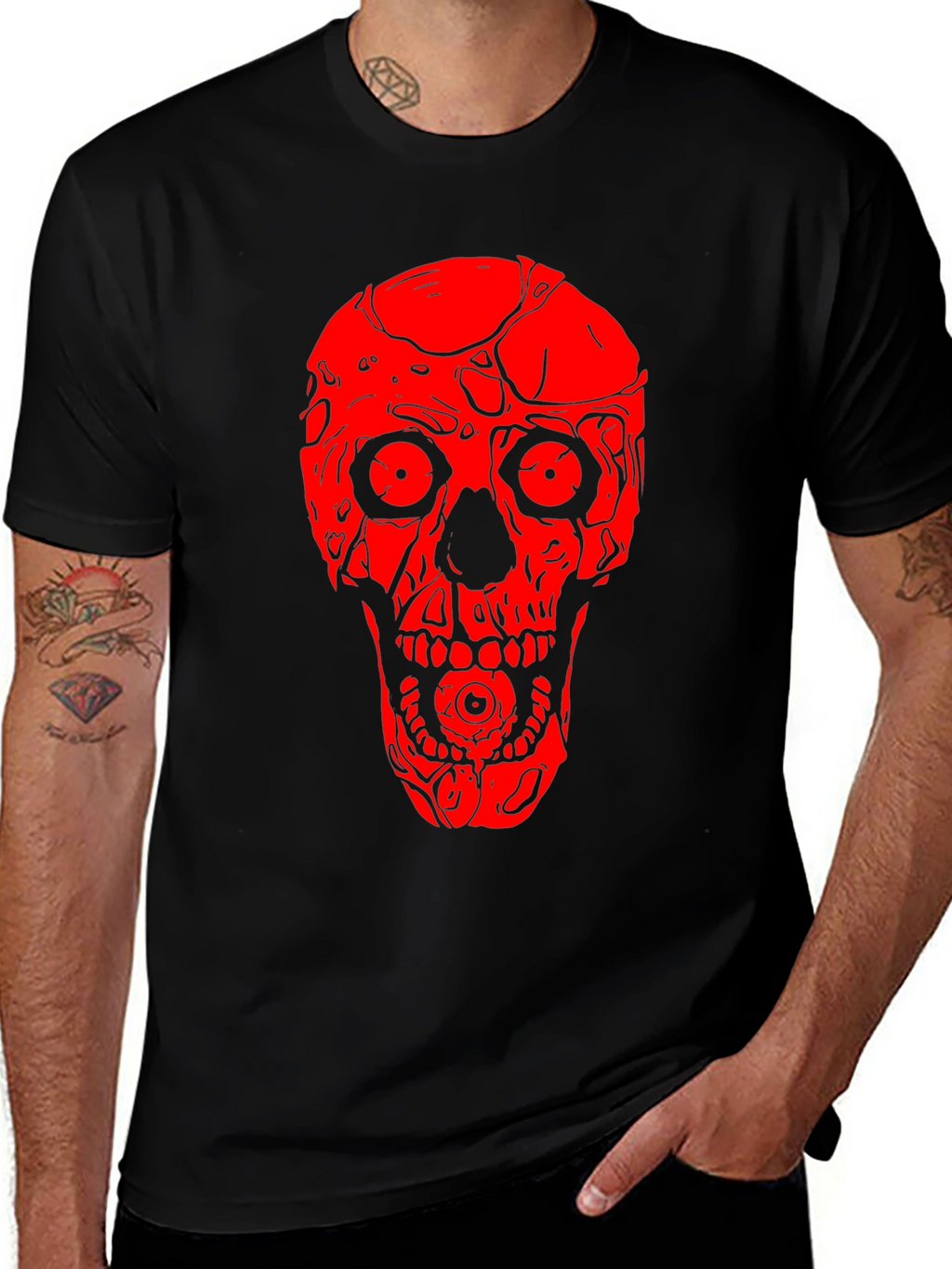 Skull Graphic Tee - Red on Black