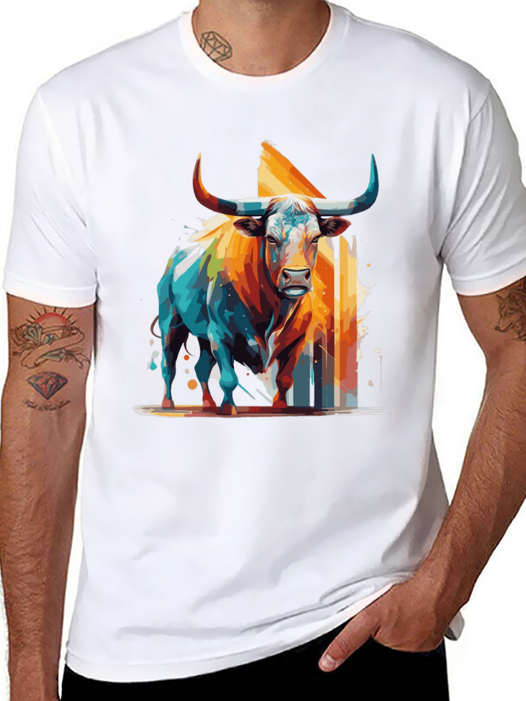 Bold Bull Graphic Tee - Artistic Animal Print