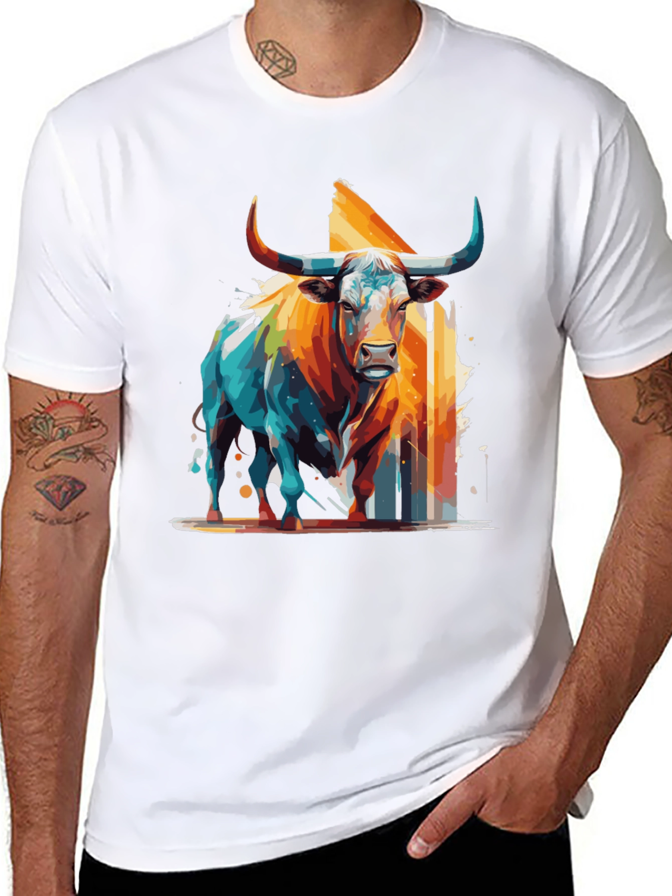 Bold Bull Graphic Tee - Artistic Animal Print