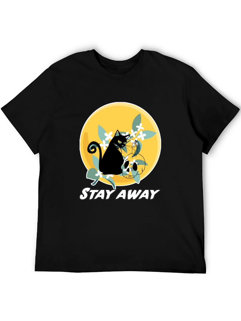 Stay Away Cat & Skull Graphic T-Shirt