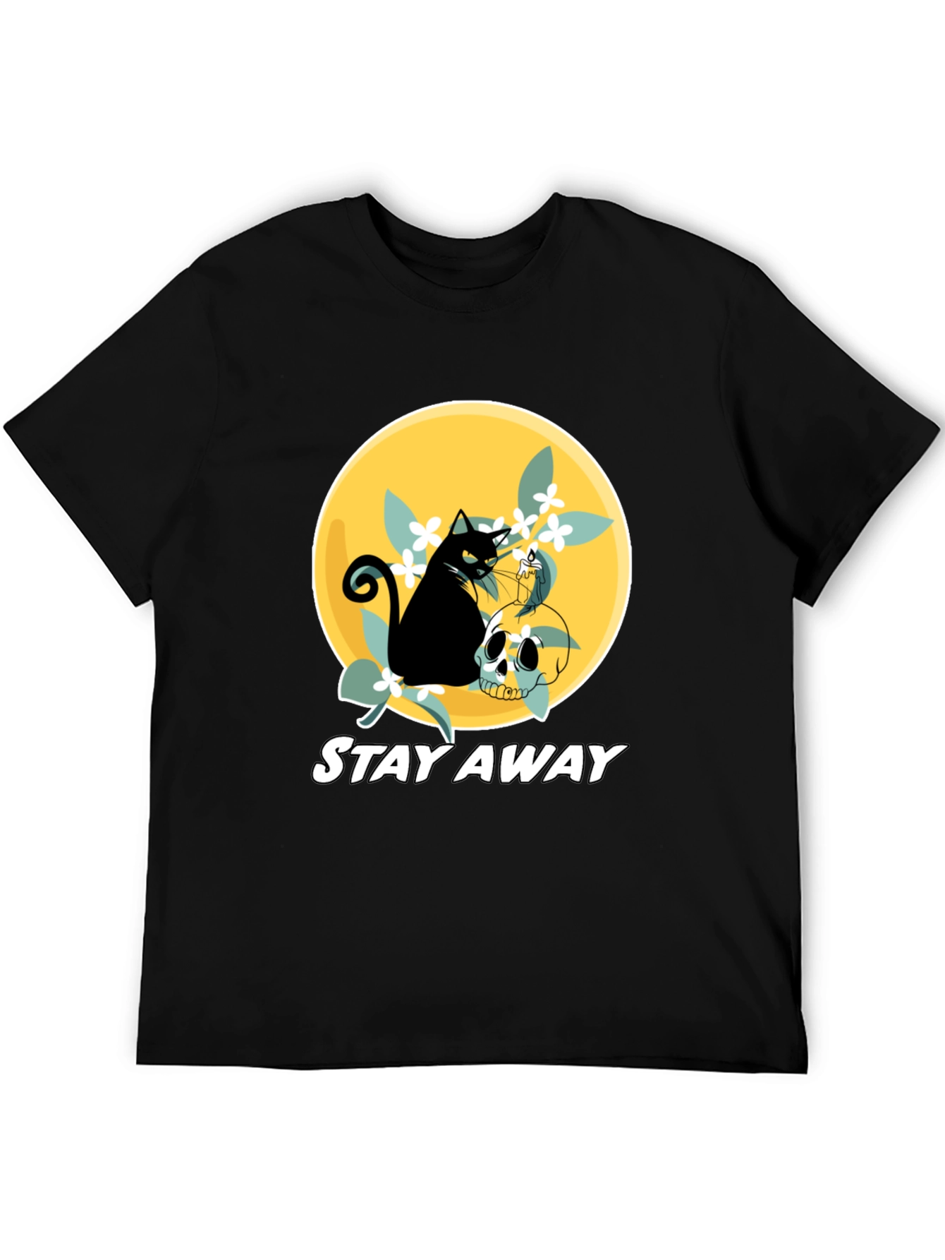 Stay Away Cat & Skull Graphic T-Shirt