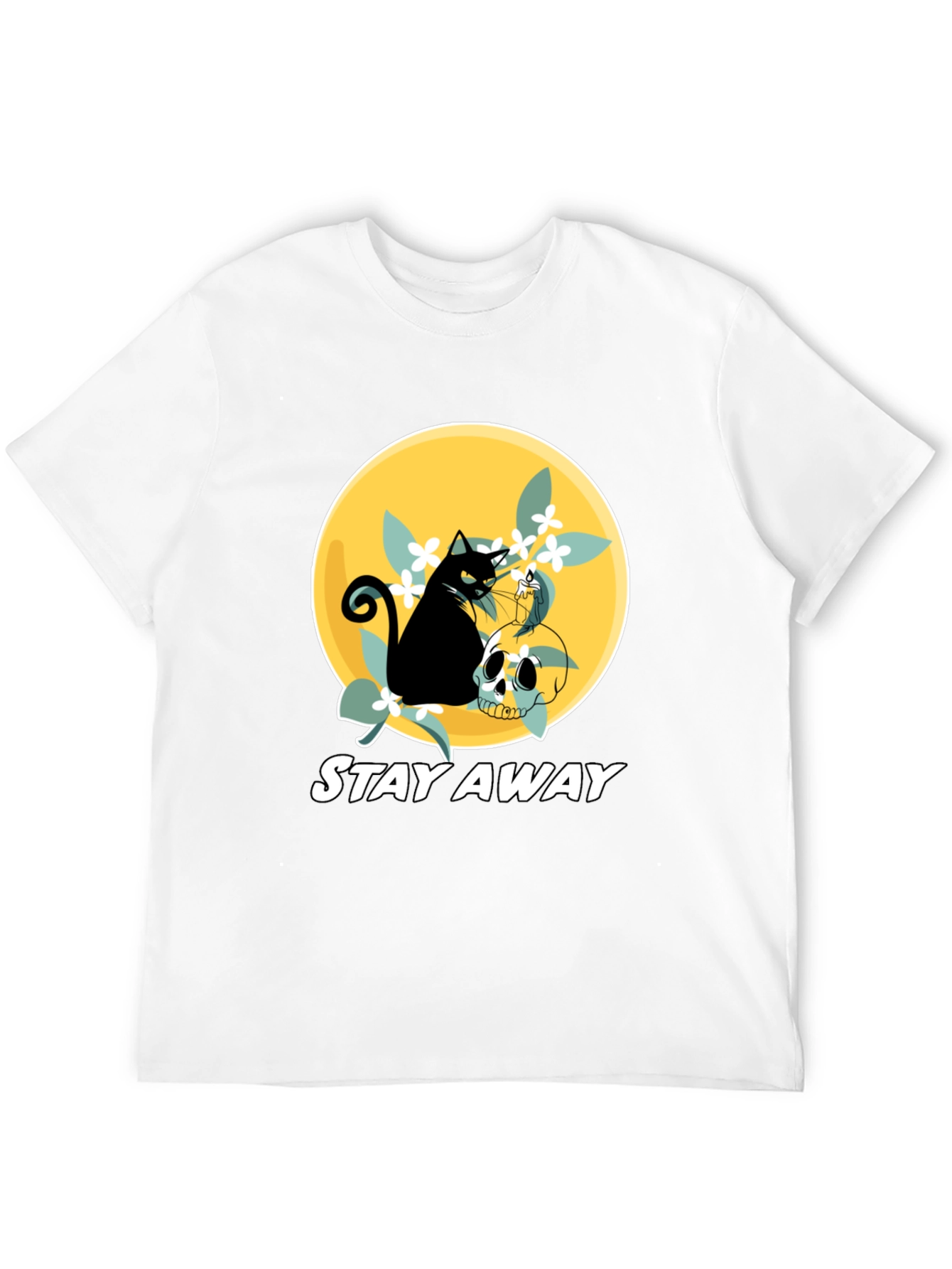 Stay Away Cat & Skull Graphic T-Shirt