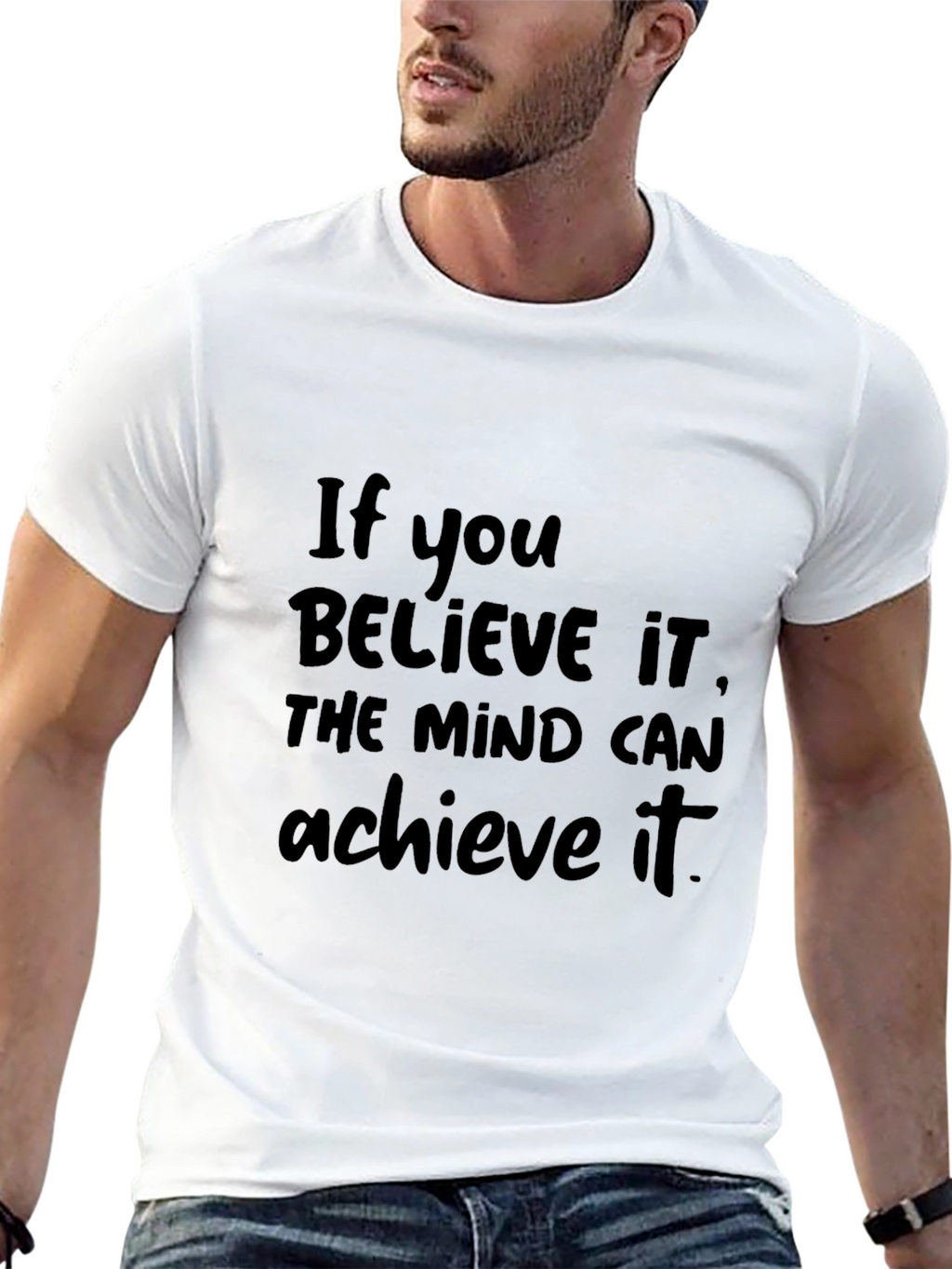 Inspirational Black T-Shirt - Believe & Achieve