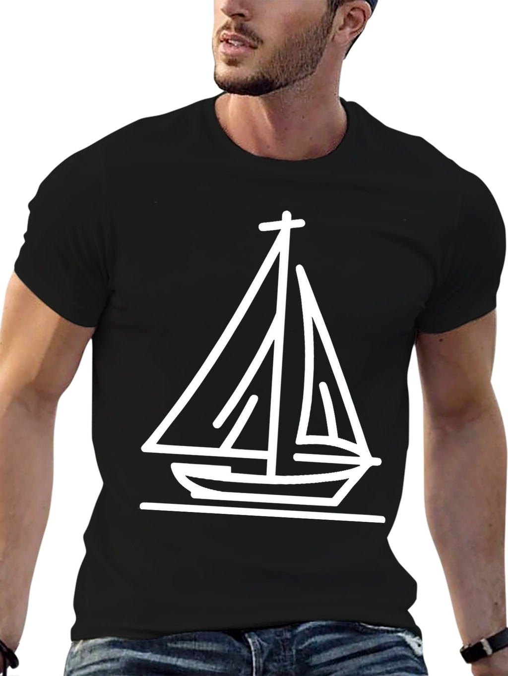 Nautical Sailboat Graphic Tee - Black
