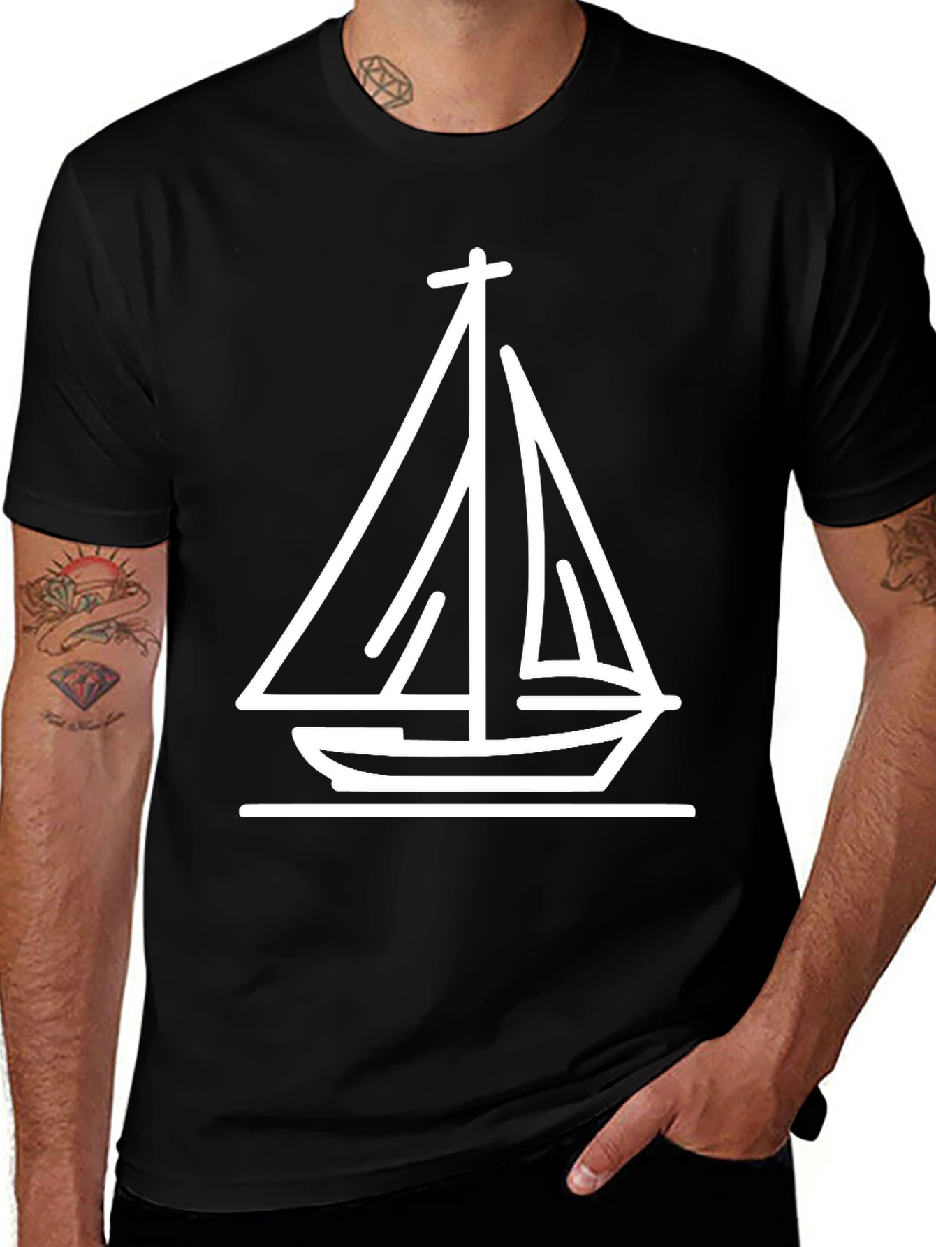 Nautical Sailboat Graphic Tee - Black