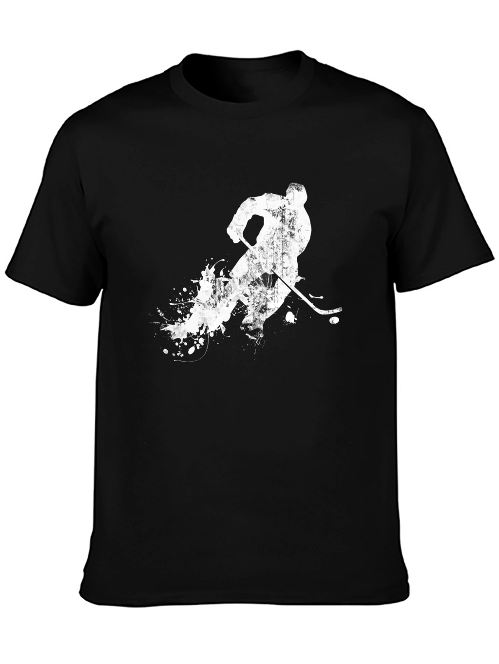Hockey Player Graphic Tee - Black Cotton T-Shirt