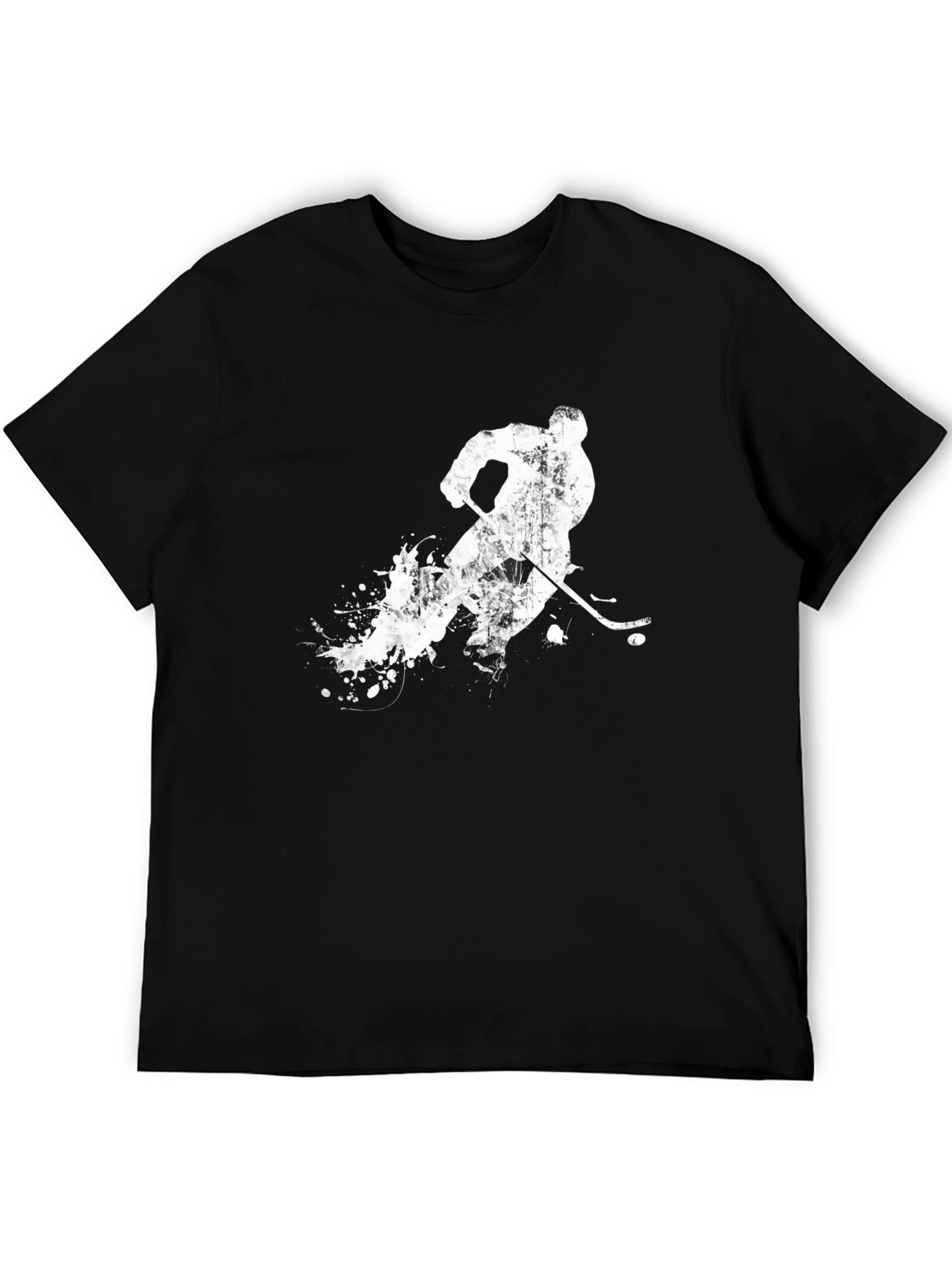 Hockey Player Graphic Tee - Black Cotton T-Shirt