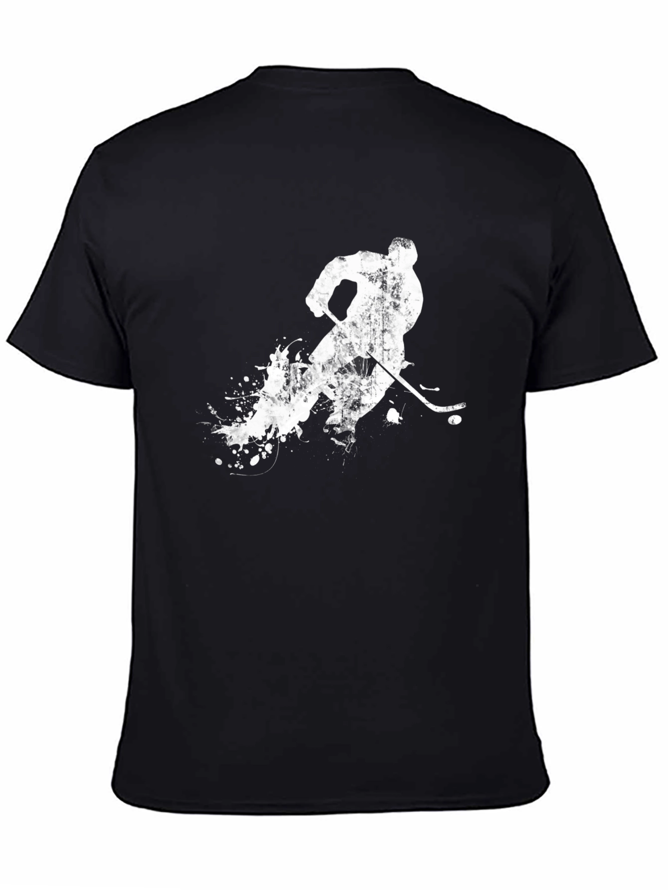 Hockey Player Graphic Tee - Black Cotton T-Shirt